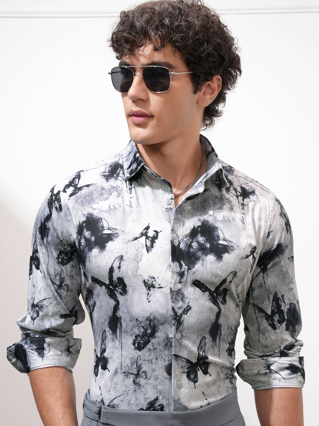 Highlander Men Grey Printed Slim Fit Casual Shirt - Grey - Image 1