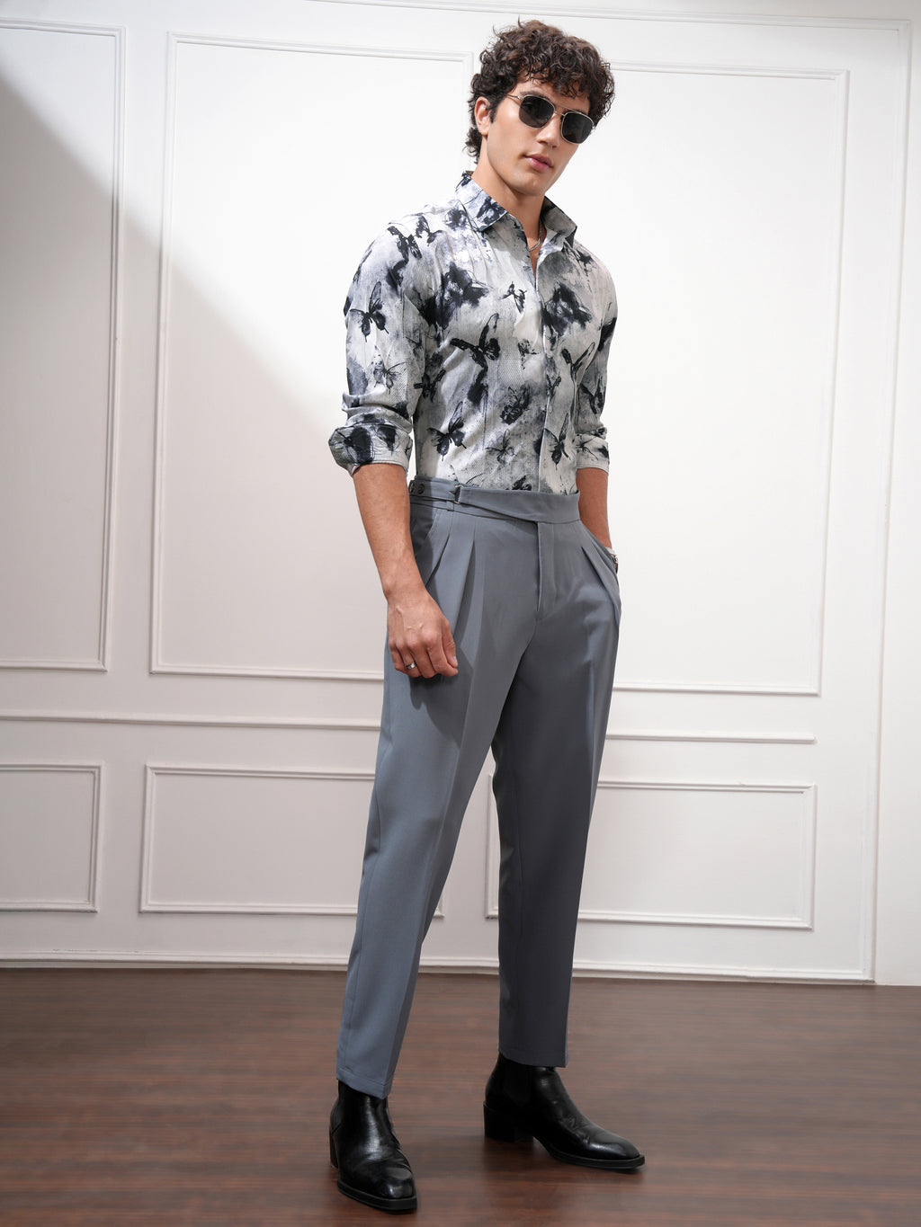 Highlander Men Grey Printed Slim Fit Casual Shirt - Grey - Image 2