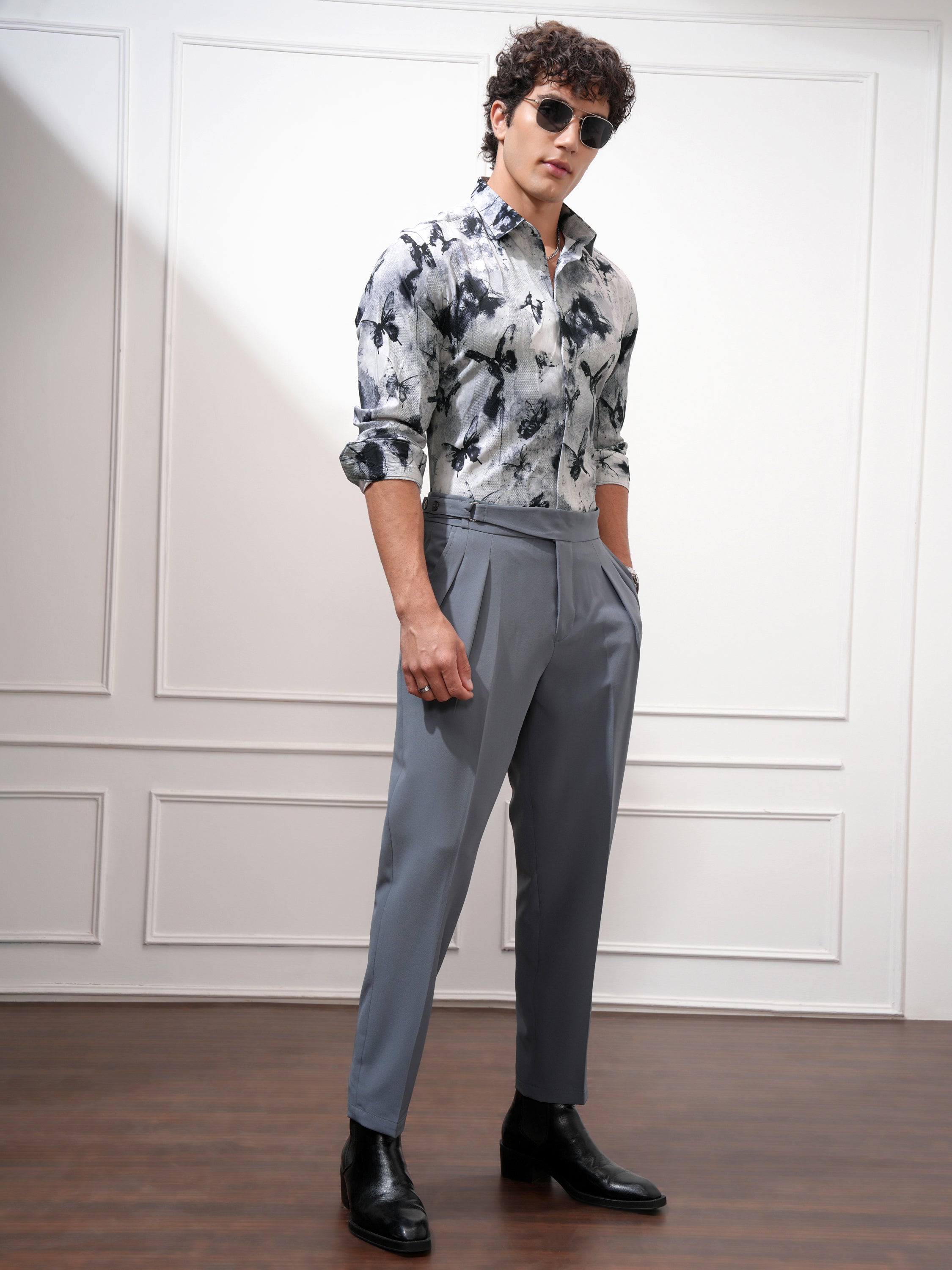 Highlander Men Grey Printed Slim Fit Casual Shirt - Grey - Image 2