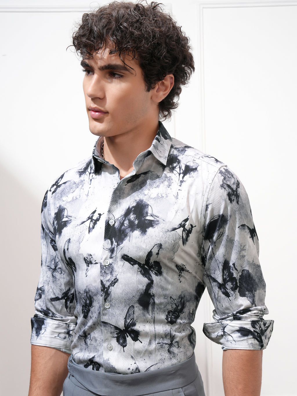 Highlander Men Grey Printed Slim Fit Casual Shirt - Grey - Image 4