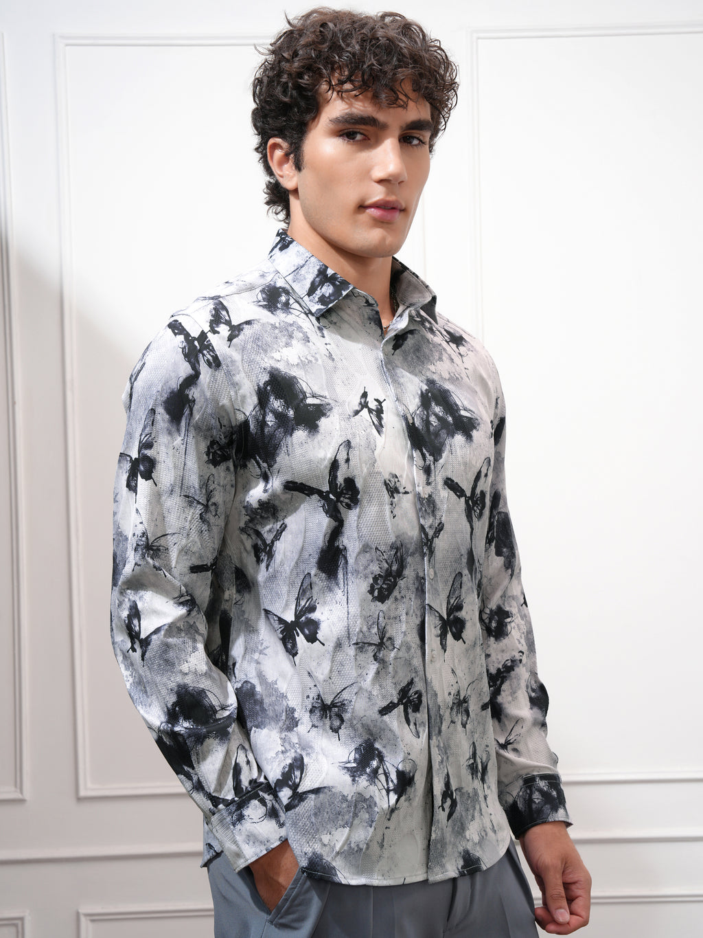 Highlander Men Grey Printed Slim Fit Casual Shirt - Grey - Image 6