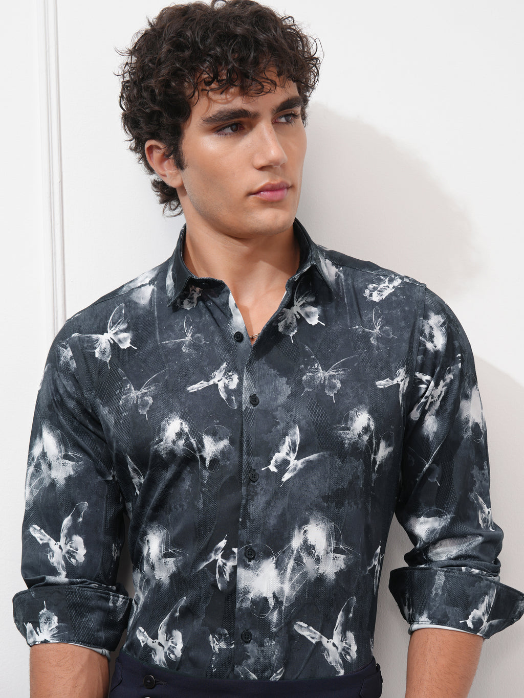 Highlander Men Navy Blue Printed Slim Fit Casual Shirt - Navy Blue - Image 1