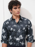 Highlander Men Navy Blue Printed Slim Fit Casual Shirt - Navy Blue - Image 1