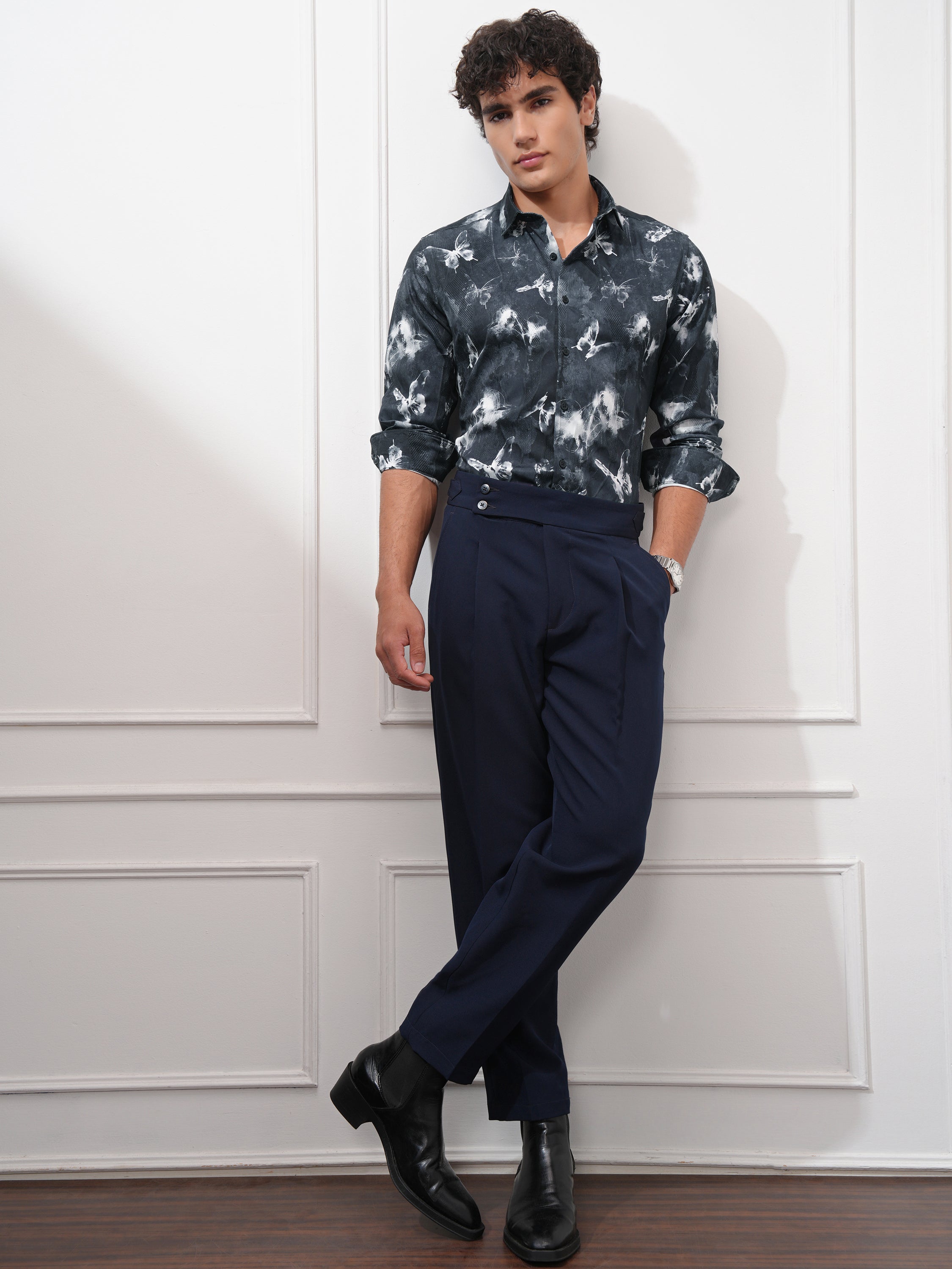 Highlander Men Navy Blue Printed Slim Fit Casual Shirt - Navy Blue - Image 2