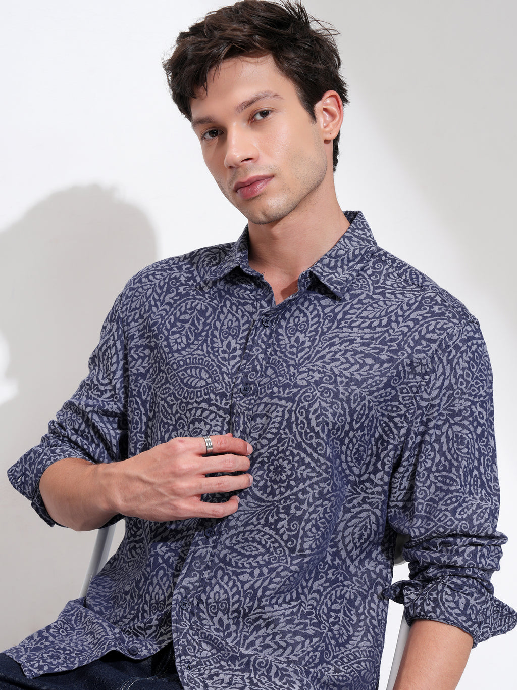 Highlander Men Blue Printed Relaxed Fit Casual Shirt - Blue - Image 1