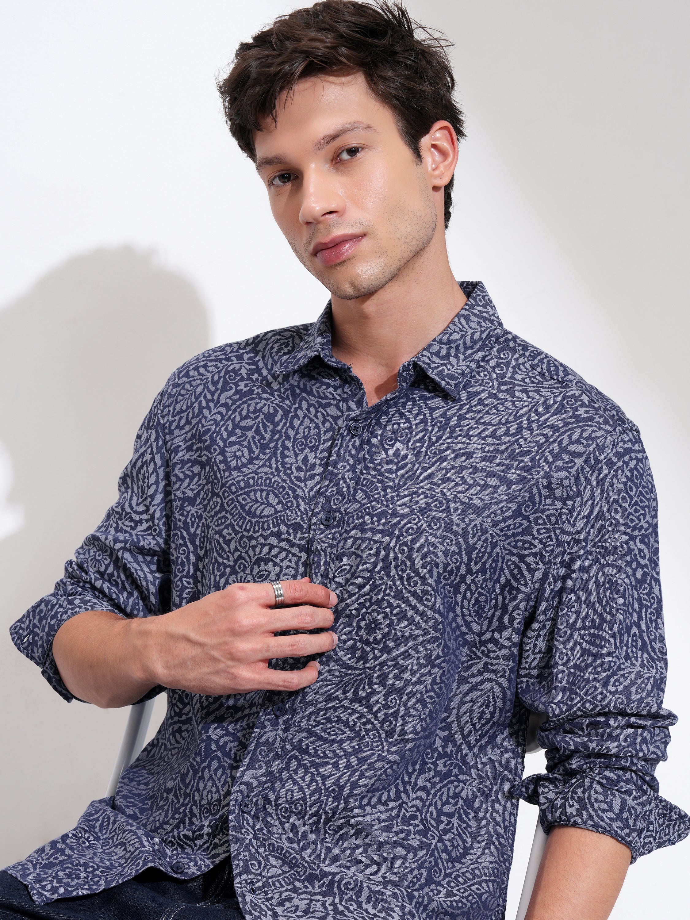 Highlander Men Blue Printed Relaxed Fit Casual Shirt - Blue - Image 1