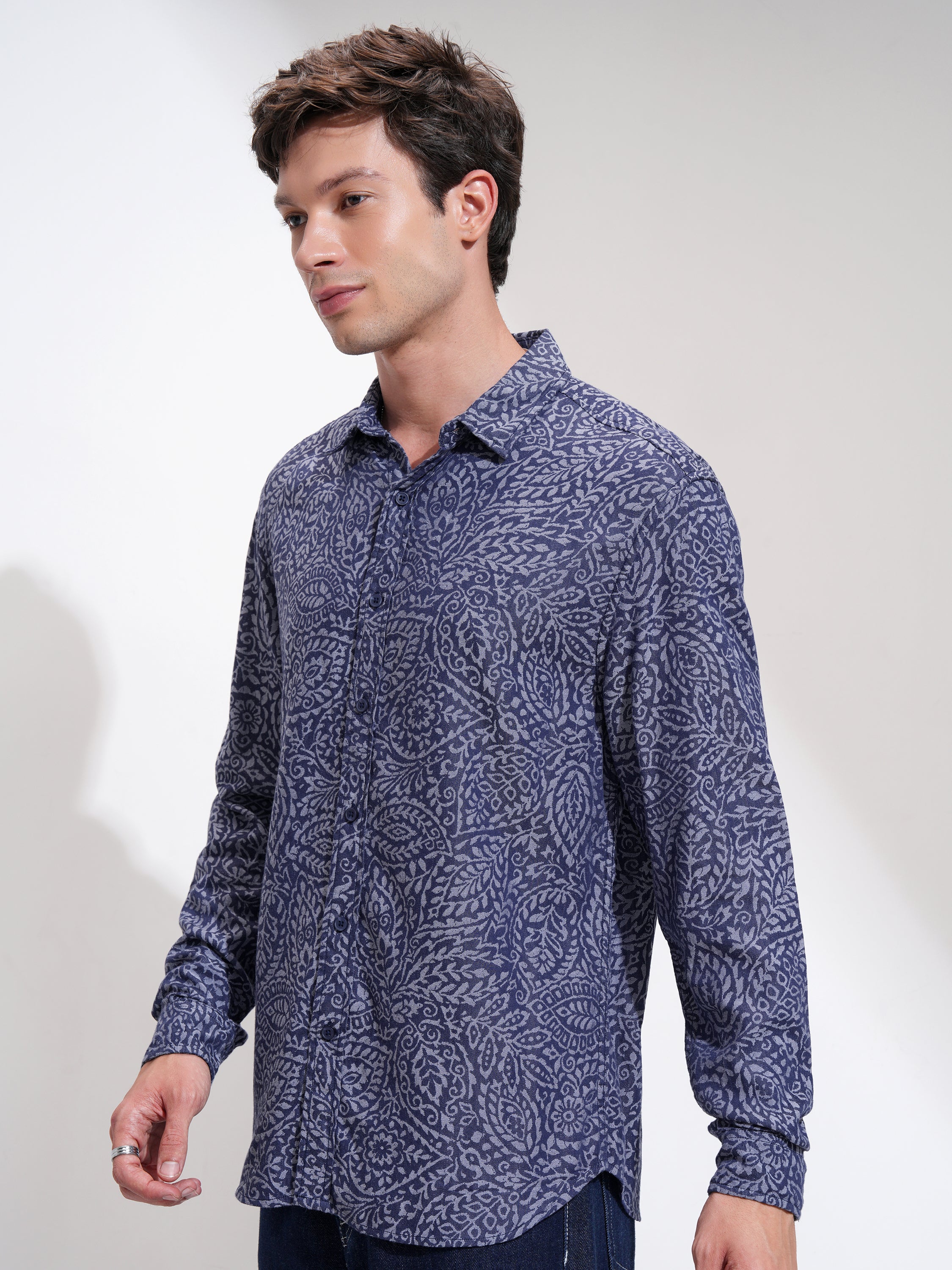 Highlander Men Blue Printed Relaxed Fit Casual Shirt - Blue - Image 4