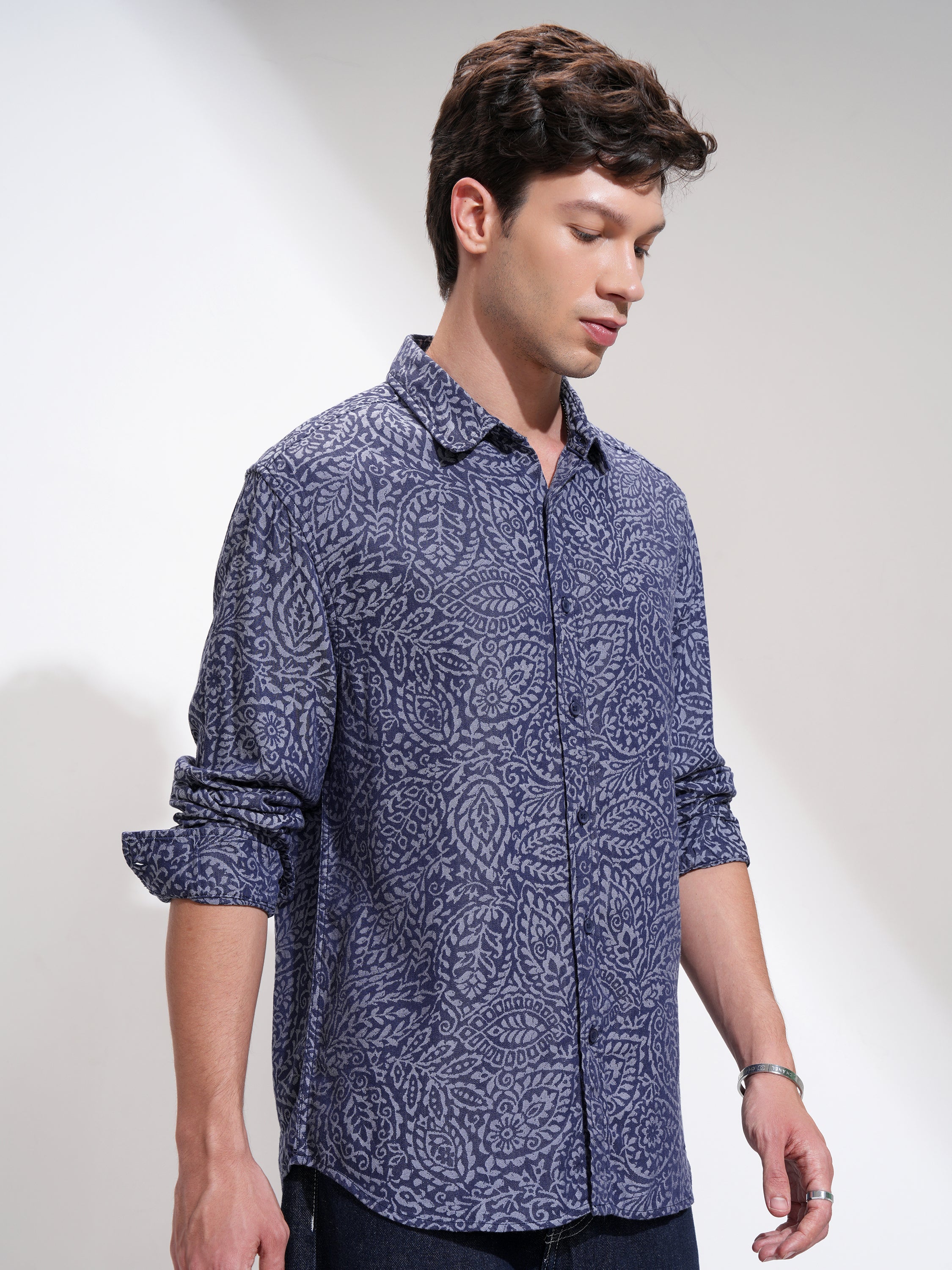Highlander Men Blue Printed Relaxed Fit Casual Shirt - Blue - Image 6