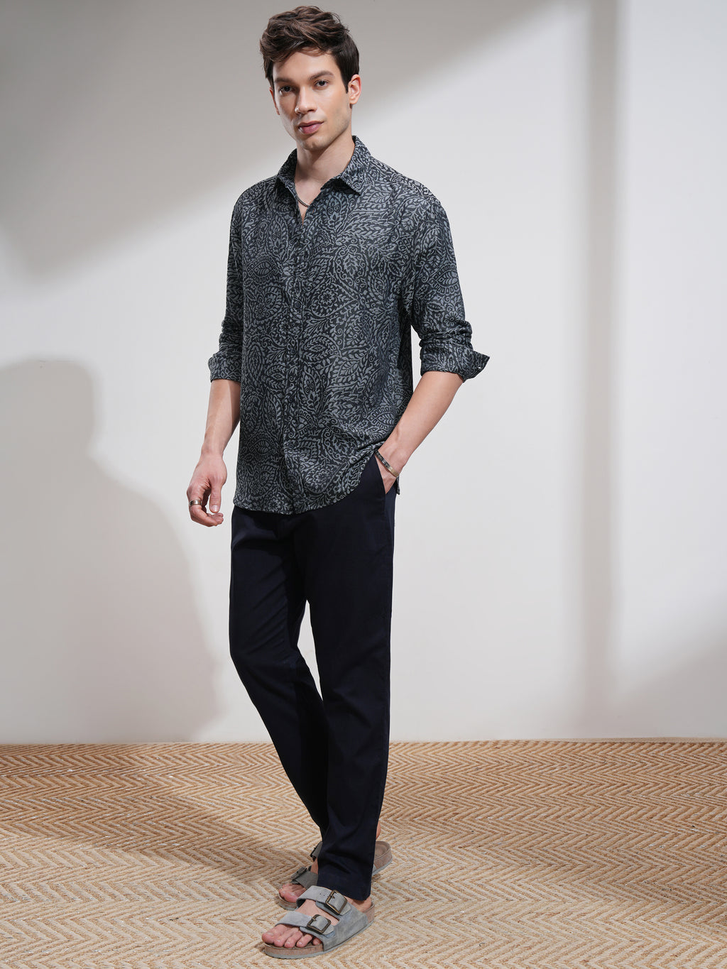 Highlander Men Charcoal Printed Relaxed Fit Casual Shirt - Charcoal - Image 2