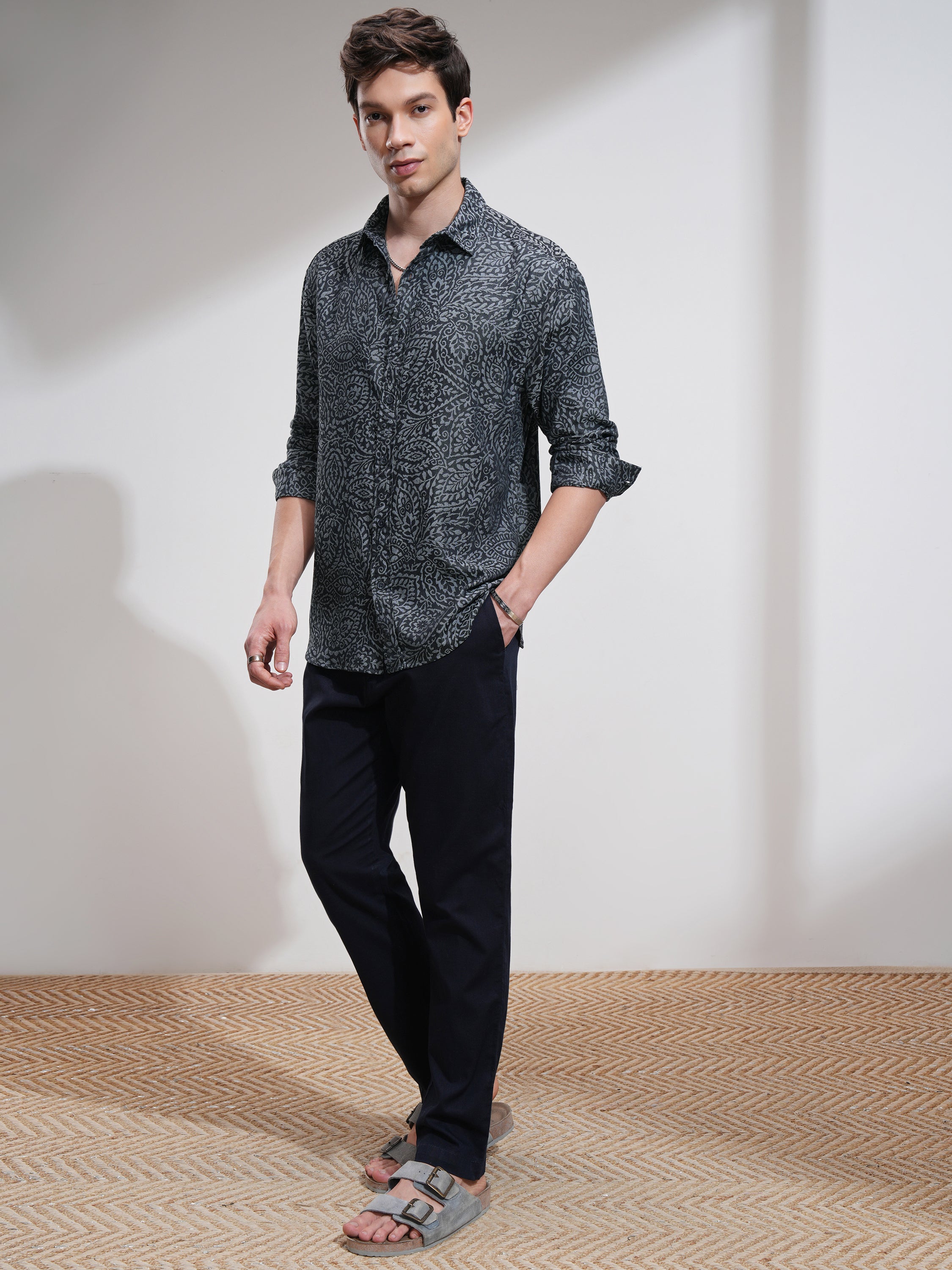 Highlander Men Charcoal Printed Relaxed Fit Casual Shirt - Charcoal - Image 2
