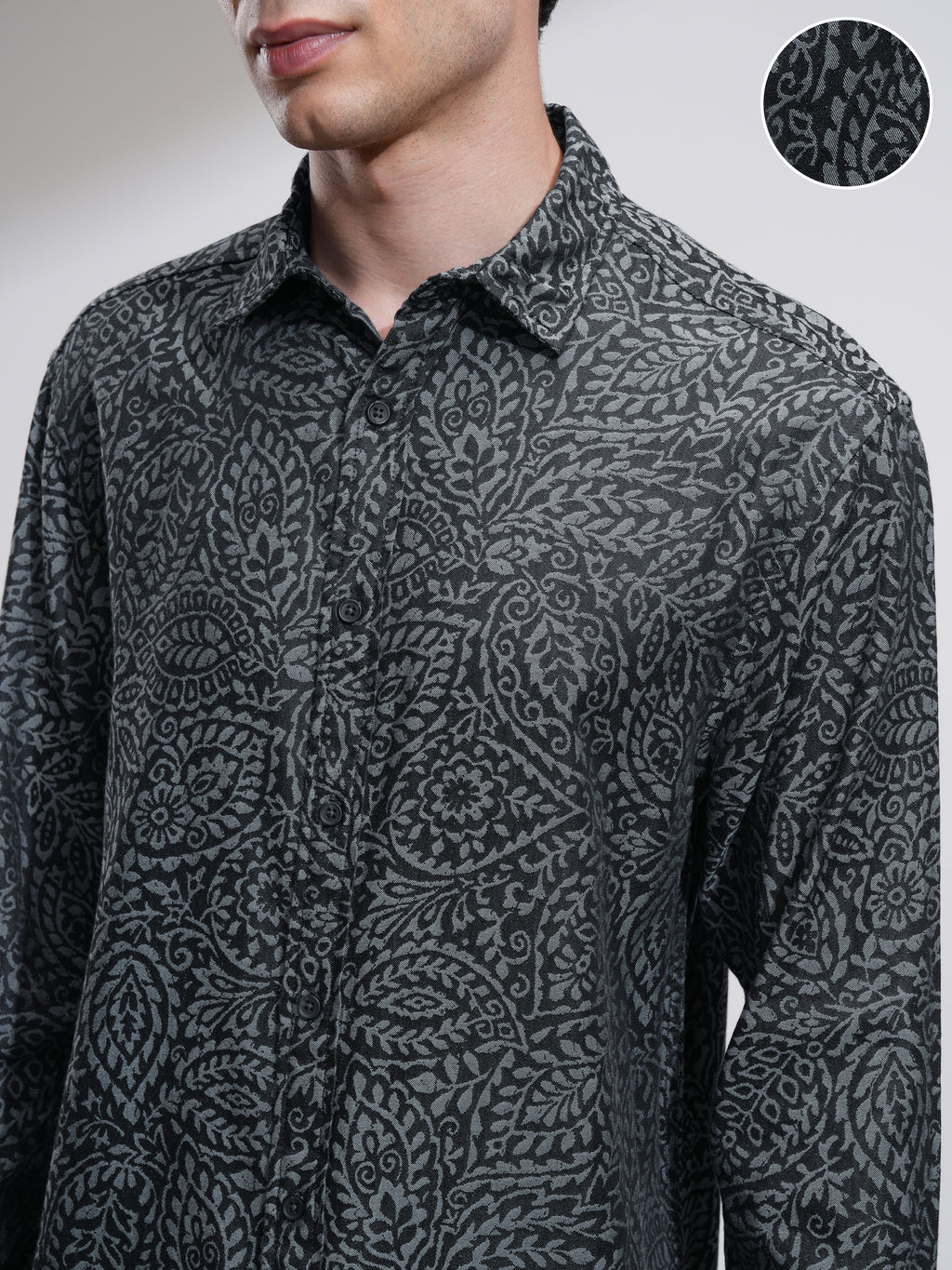 Highlander Men Charcoal Printed Relaxed Fit Casual Shirt - Charcoal - Image 5