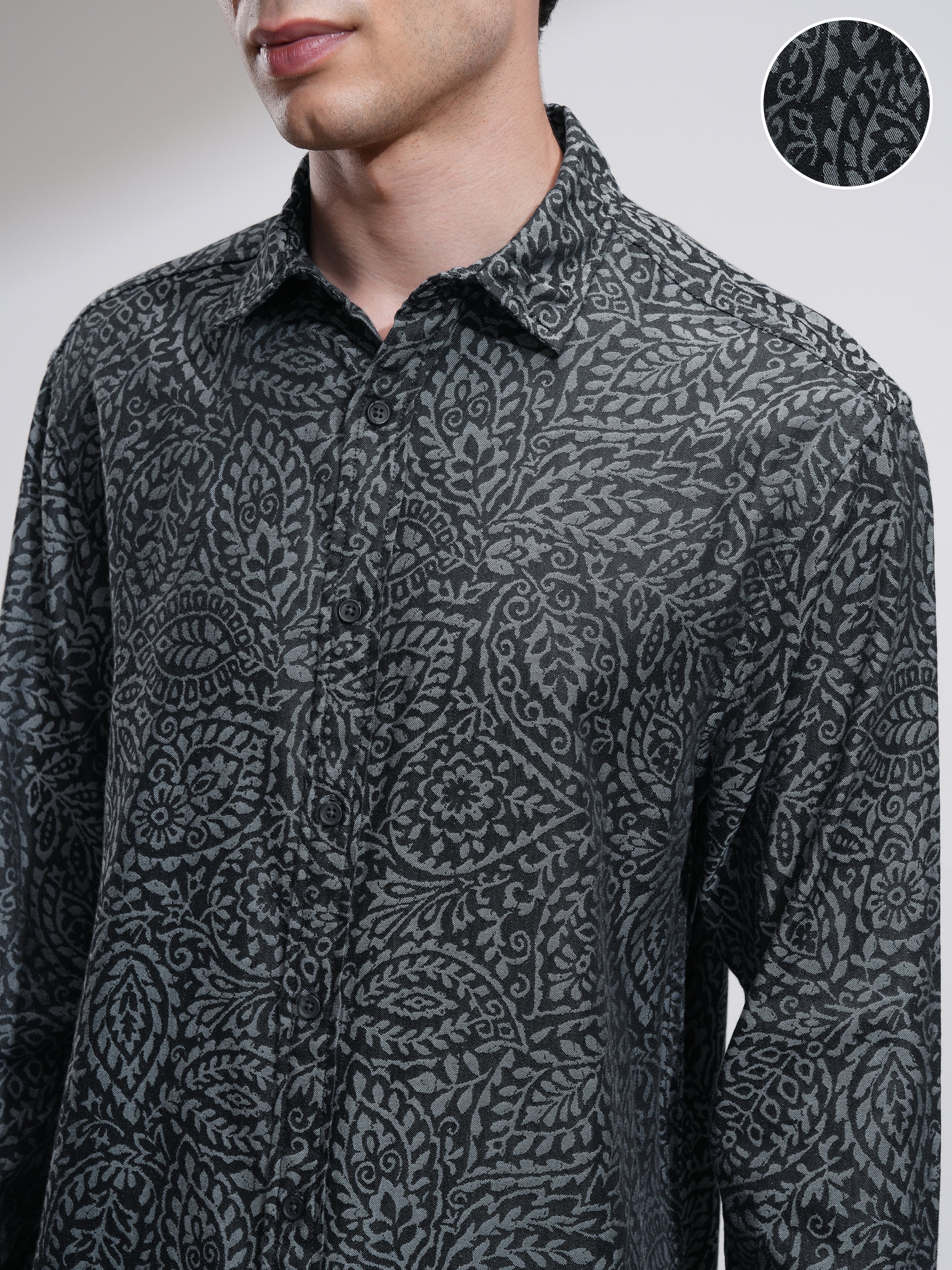 Highlander Men Charcoal Printed Relaxed Fit Casual Shirt - Charcoal - Image 5