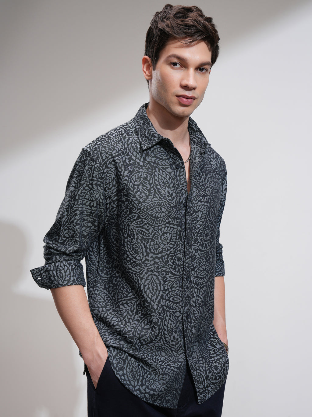 Highlander Men Charcoal Printed Relaxed Fit Casual Shirt - Charcoal - Image 6