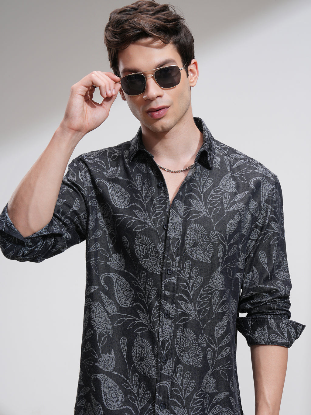 Highlander Men Charcoal Printed Relaxed Fit Casual Shirt - Charcoal - Image 1