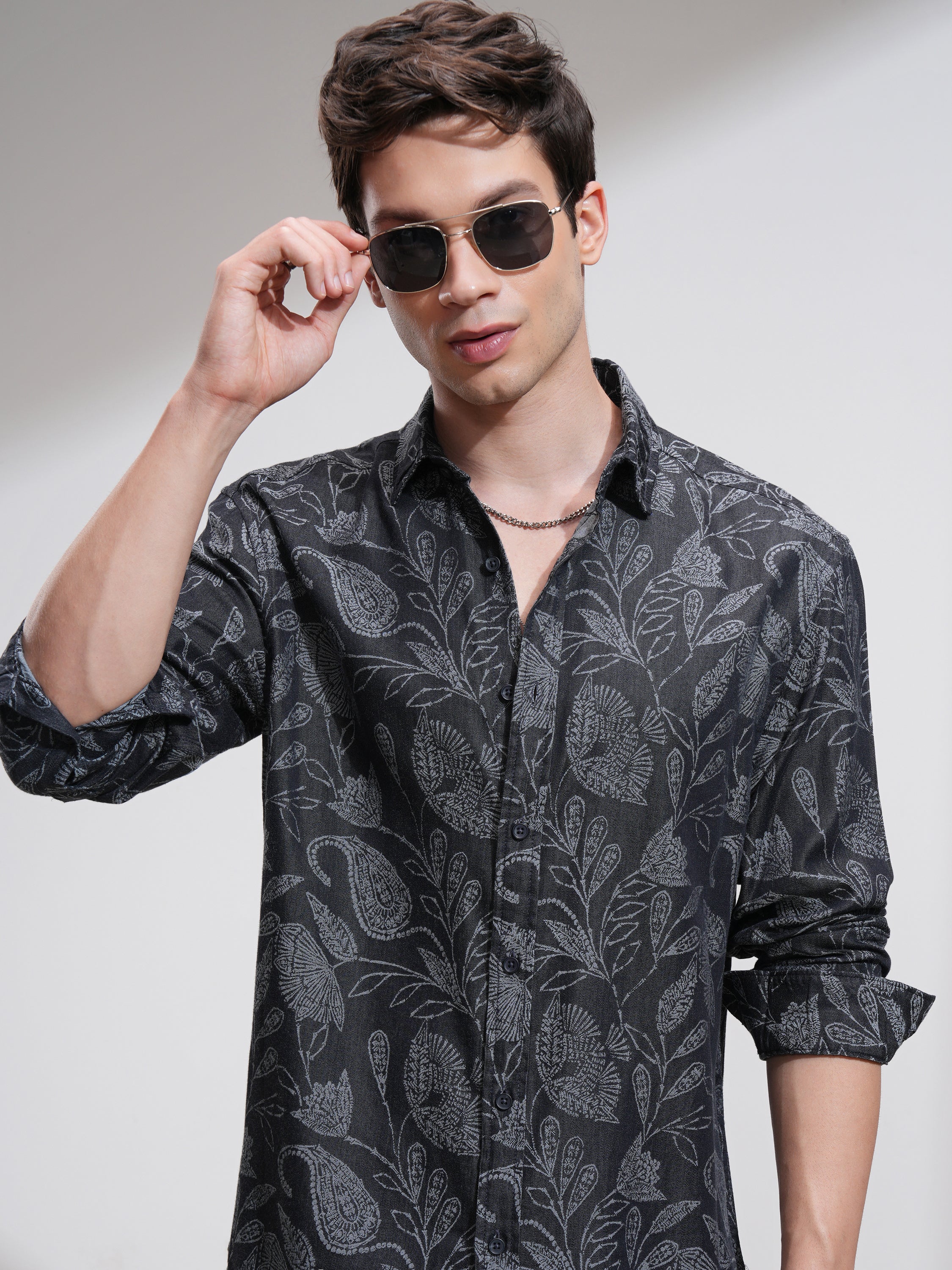 Highlander Men Charcoal Printed Relaxed Fit Casual Shirt - Charcoal - Image 1