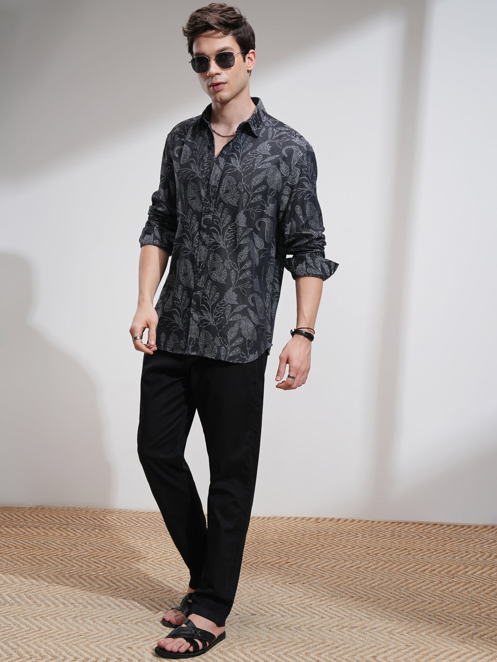 Highlander Men Charcoal Printed Relaxed Fit Casual Shirt - Charcoal - Image 2