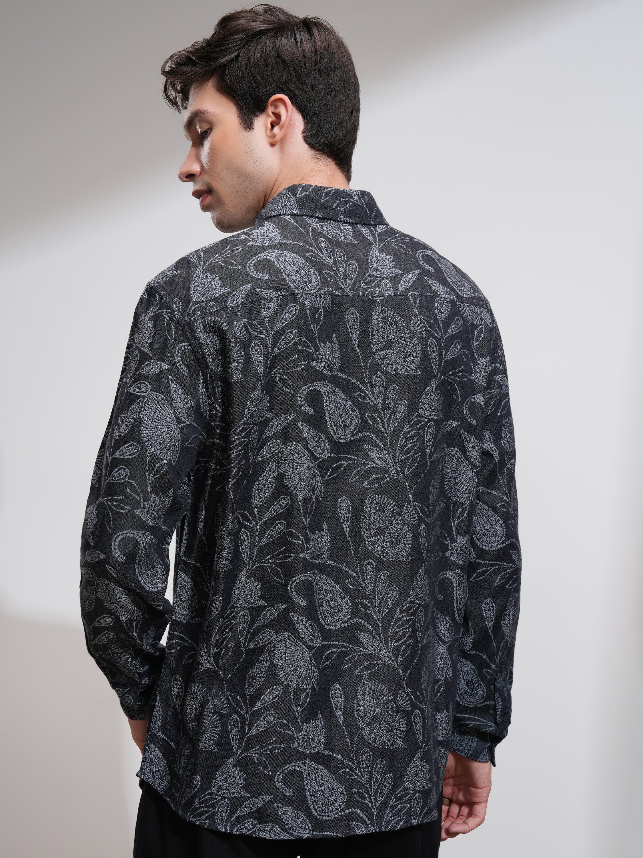 Highlander Men Charcoal Printed Relaxed Fit Casual Shirt - Charcoal - Image 3