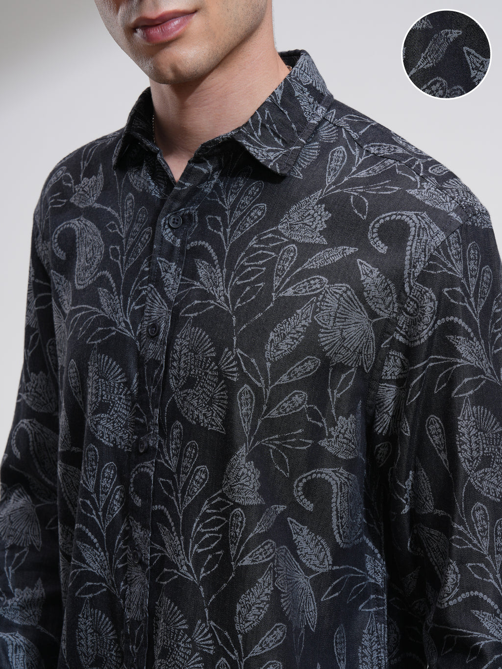 Highlander Men Charcoal Printed Relaxed Fit Casual Shirt - Charcoal - Image 5