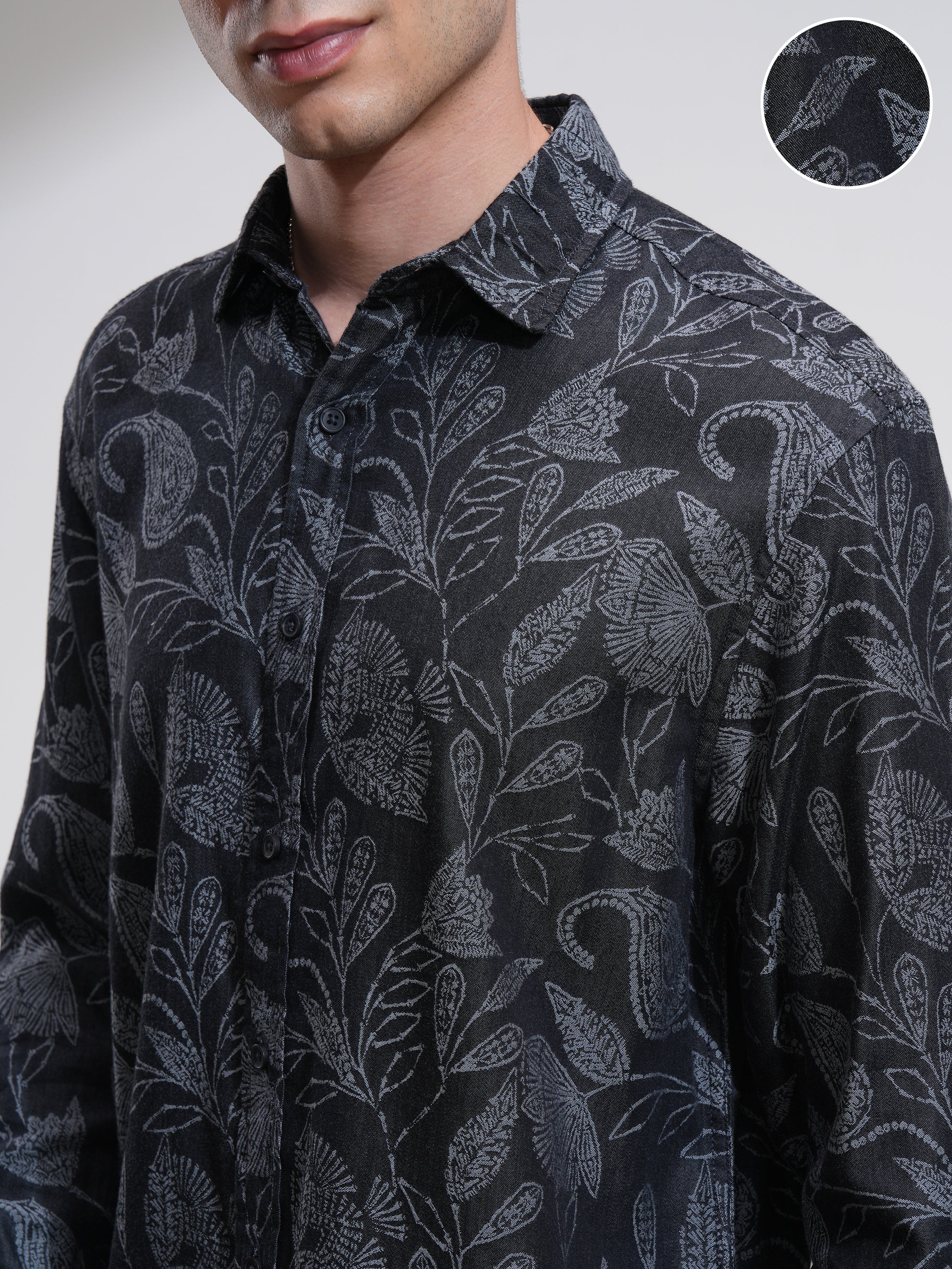 Highlander Men Charcoal Printed Relaxed Fit Casual Shirt - Charcoal - Image 5