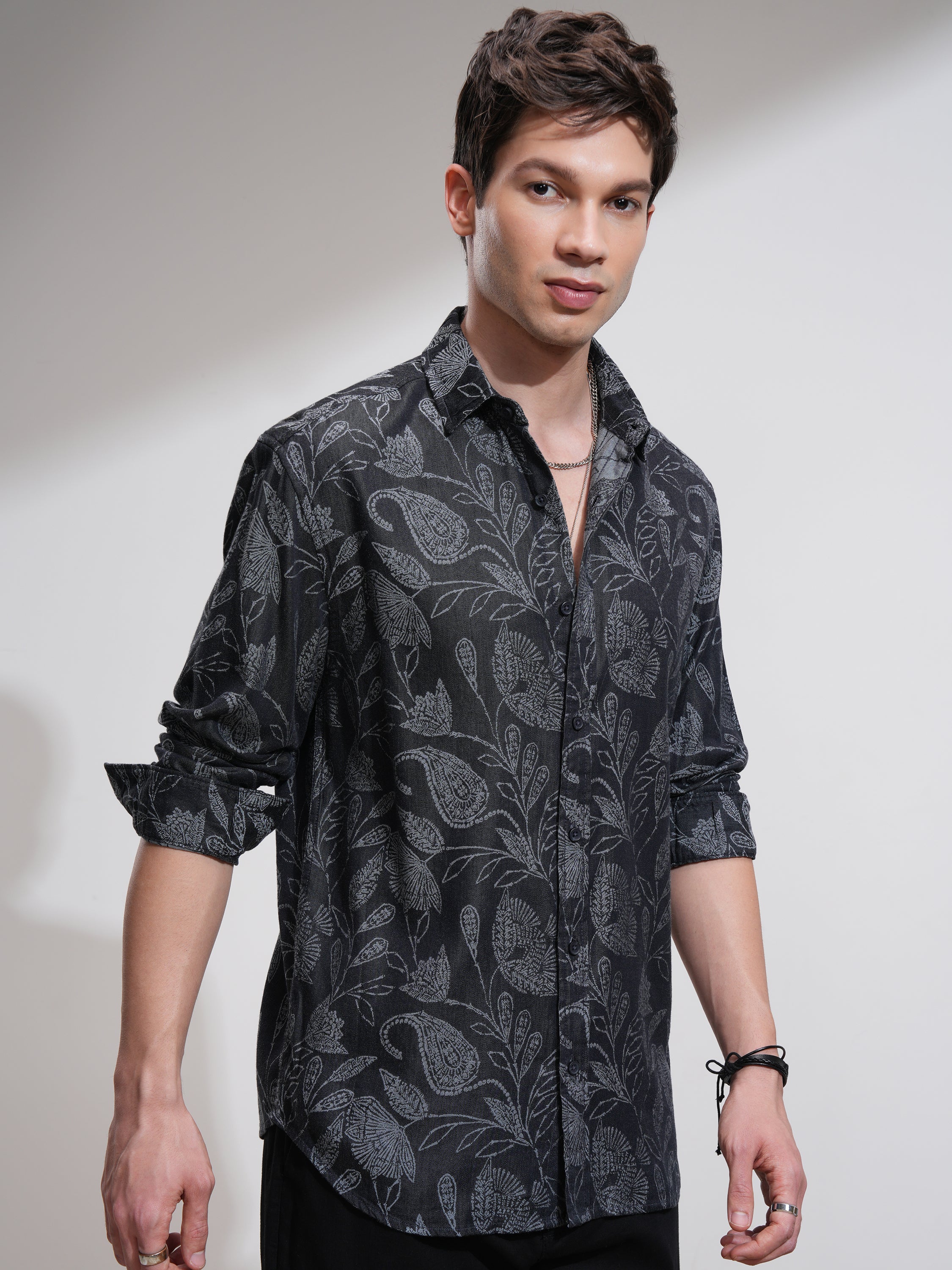 Highlander Men Charcoal Printed Relaxed Fit Casual Shirt - Charcoal - Image 6