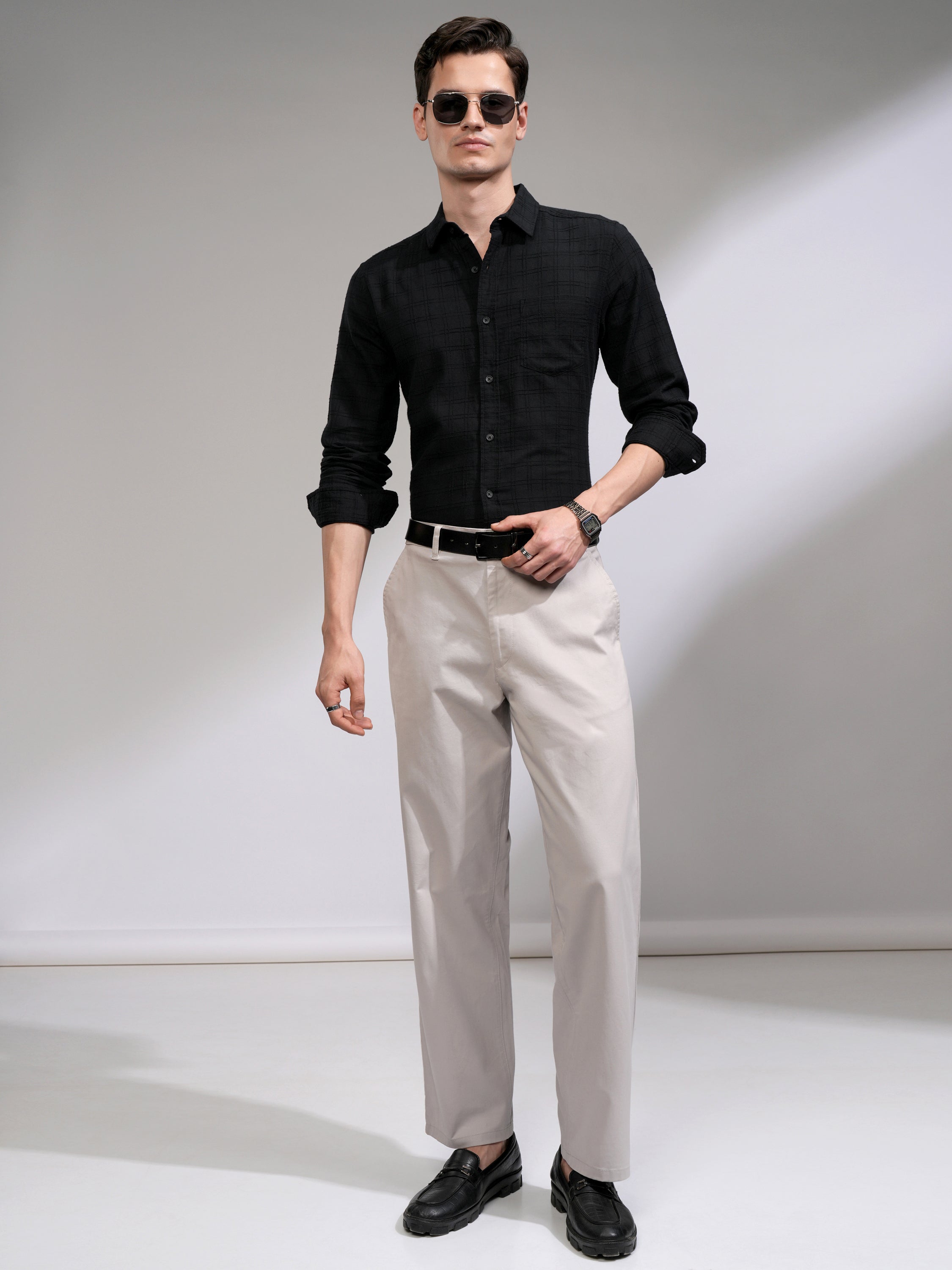 Highlander Men Black Checked Slim Fit Casual Shirt - Black - Image 2