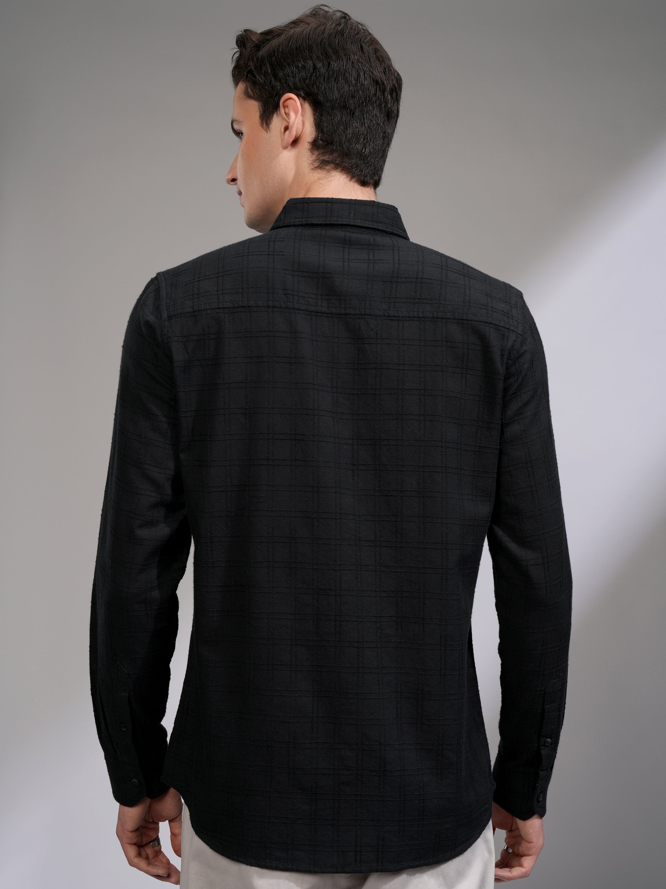 Highlander Men Black Checked Slim Fit Casual Shirt - Black - Image 3