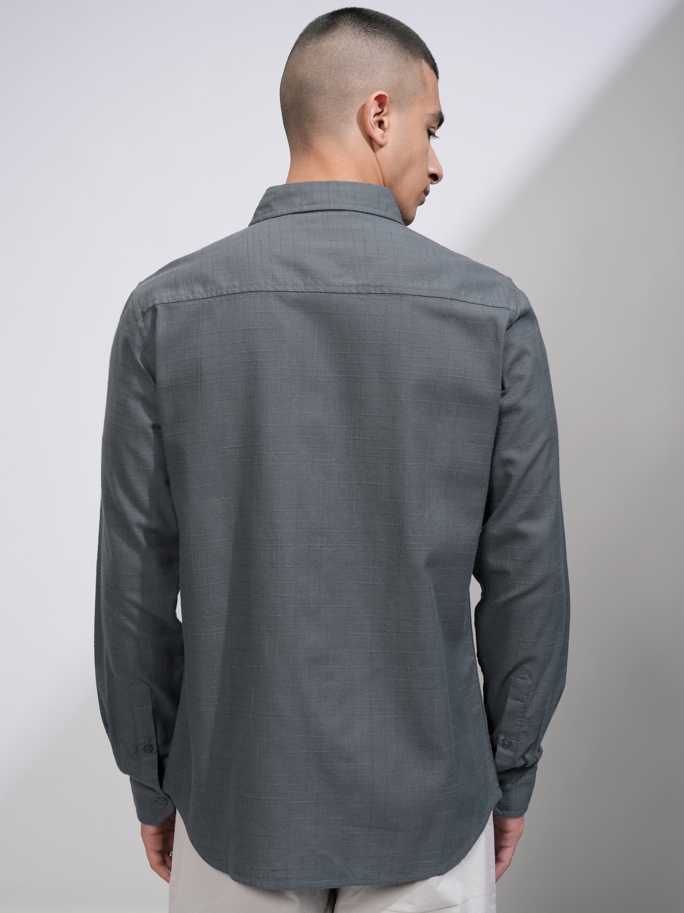 Highlander Men Grey Checked Slim Fit Casual Shirt - Grey - Image 3