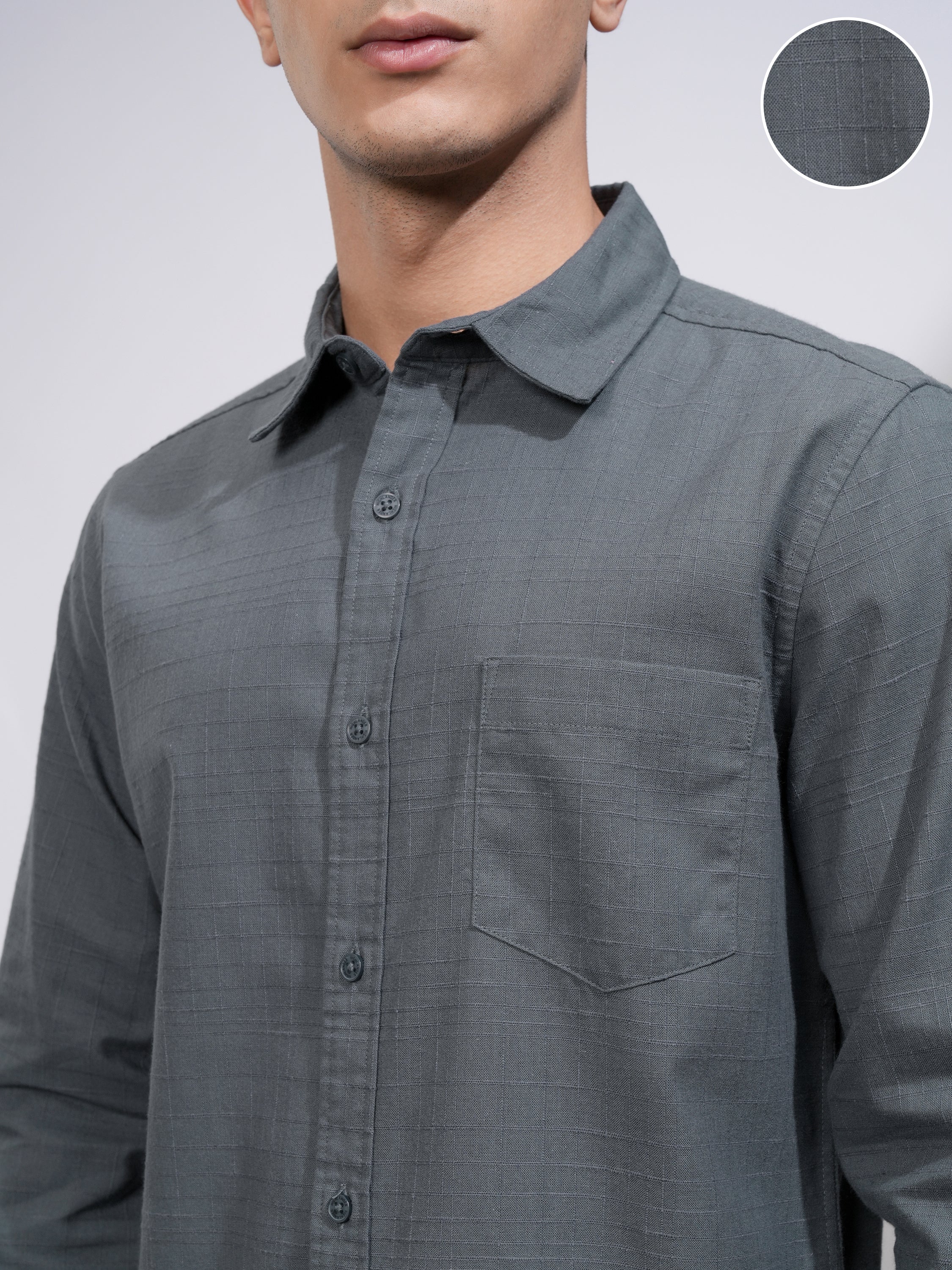 Highlander Men Grey Checked Slim Fit Casual Shirt - Grey - Image 5