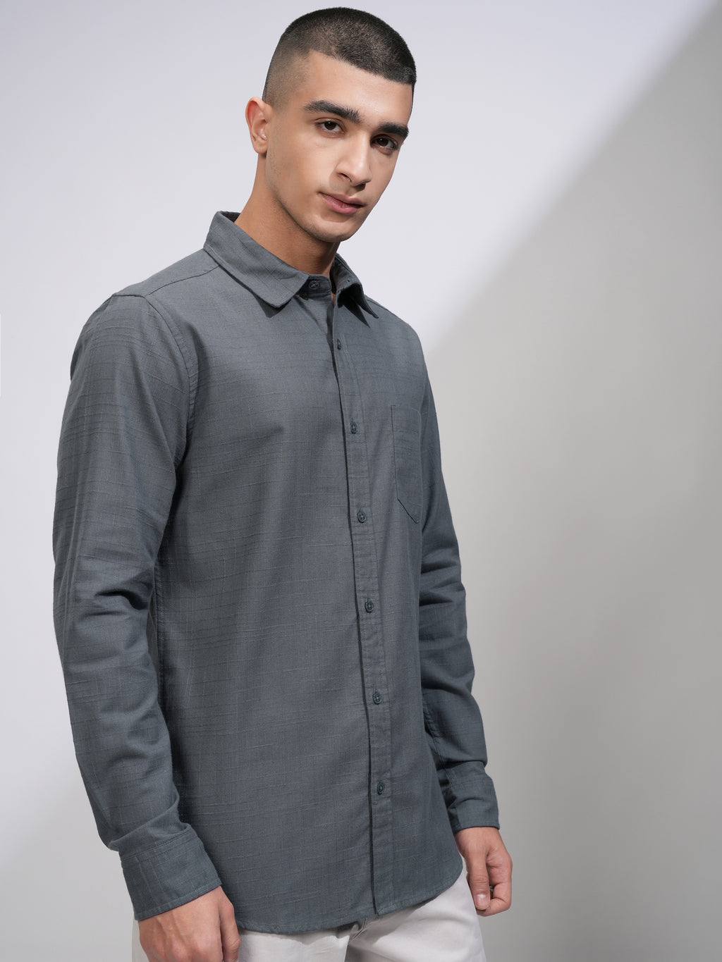 Highlander Men Grey Checked Slim Fit Casual Shirt - Grey - Image 6
