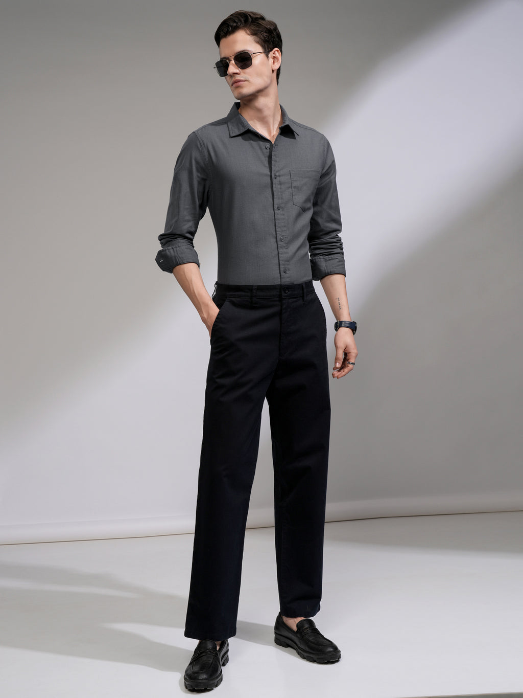 Highlander Men Grey Solid Slim Fit Casual Shirt - Grey - Image 2