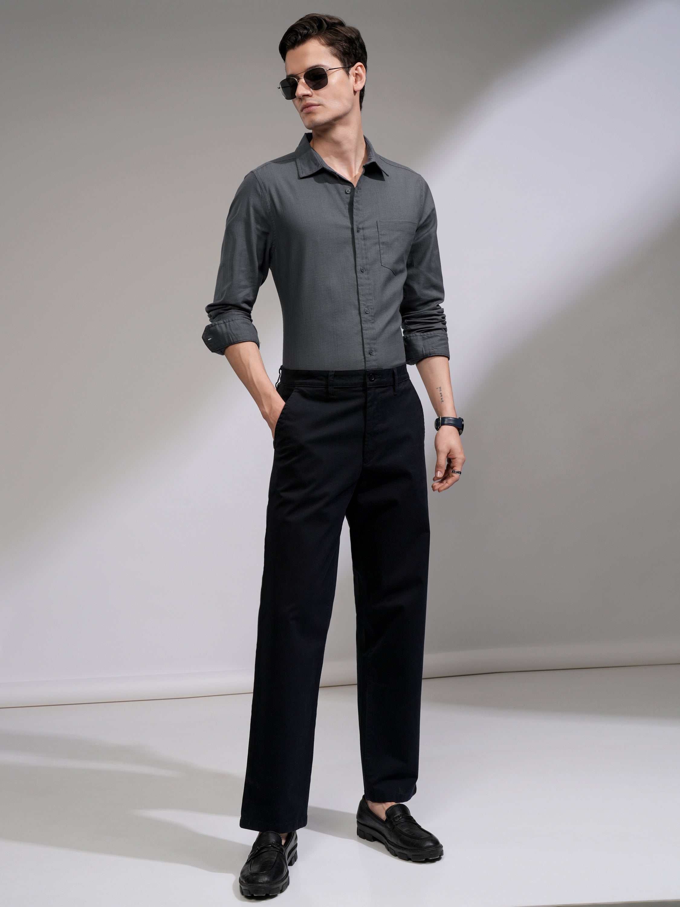 Highlander Men Grey Solid Slim Fit Casual Shirt - Grey - Image 2