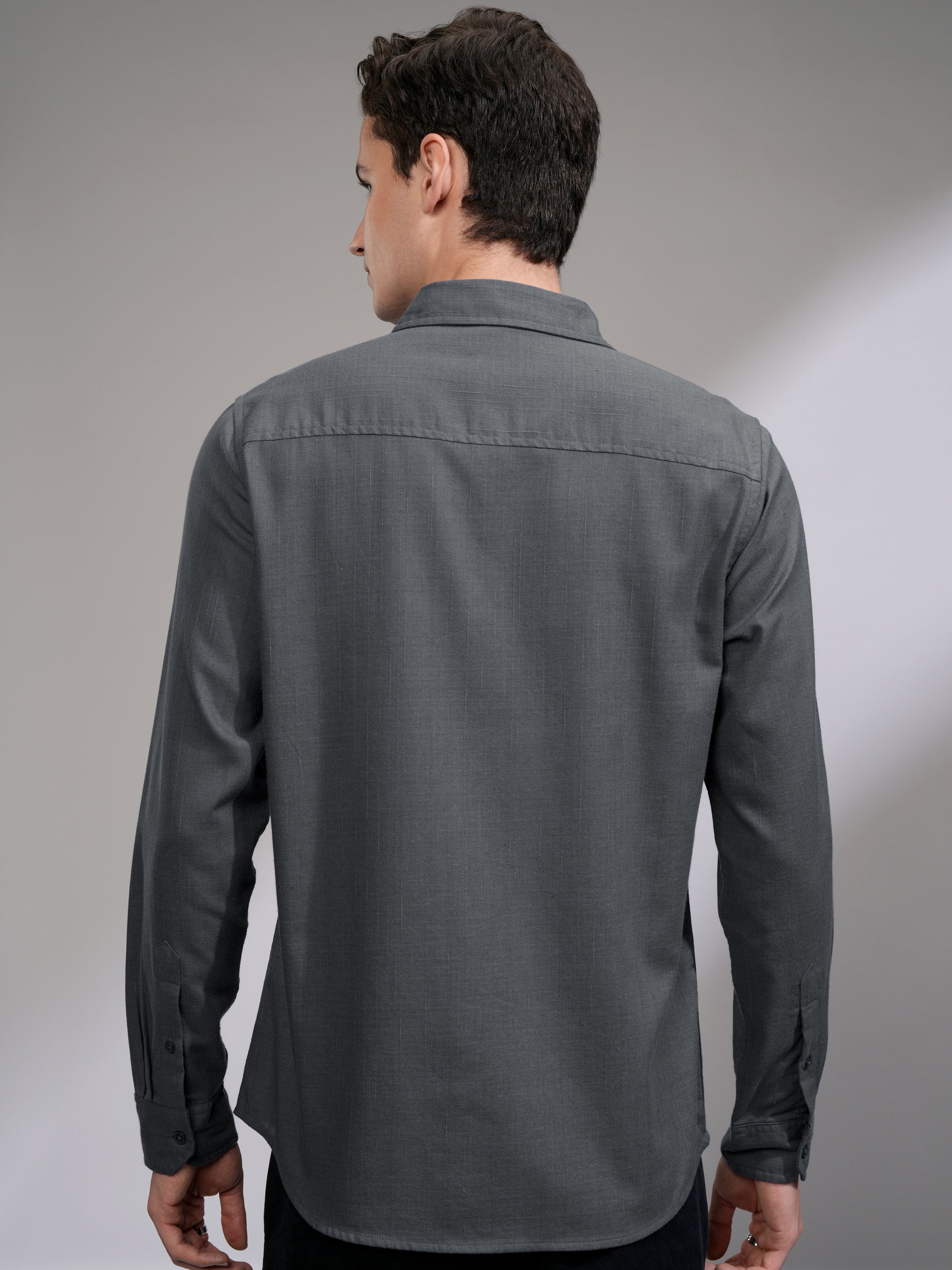 Highlander Men Grey Solid Slim Fit Casual Shirt - Grey - Image 3