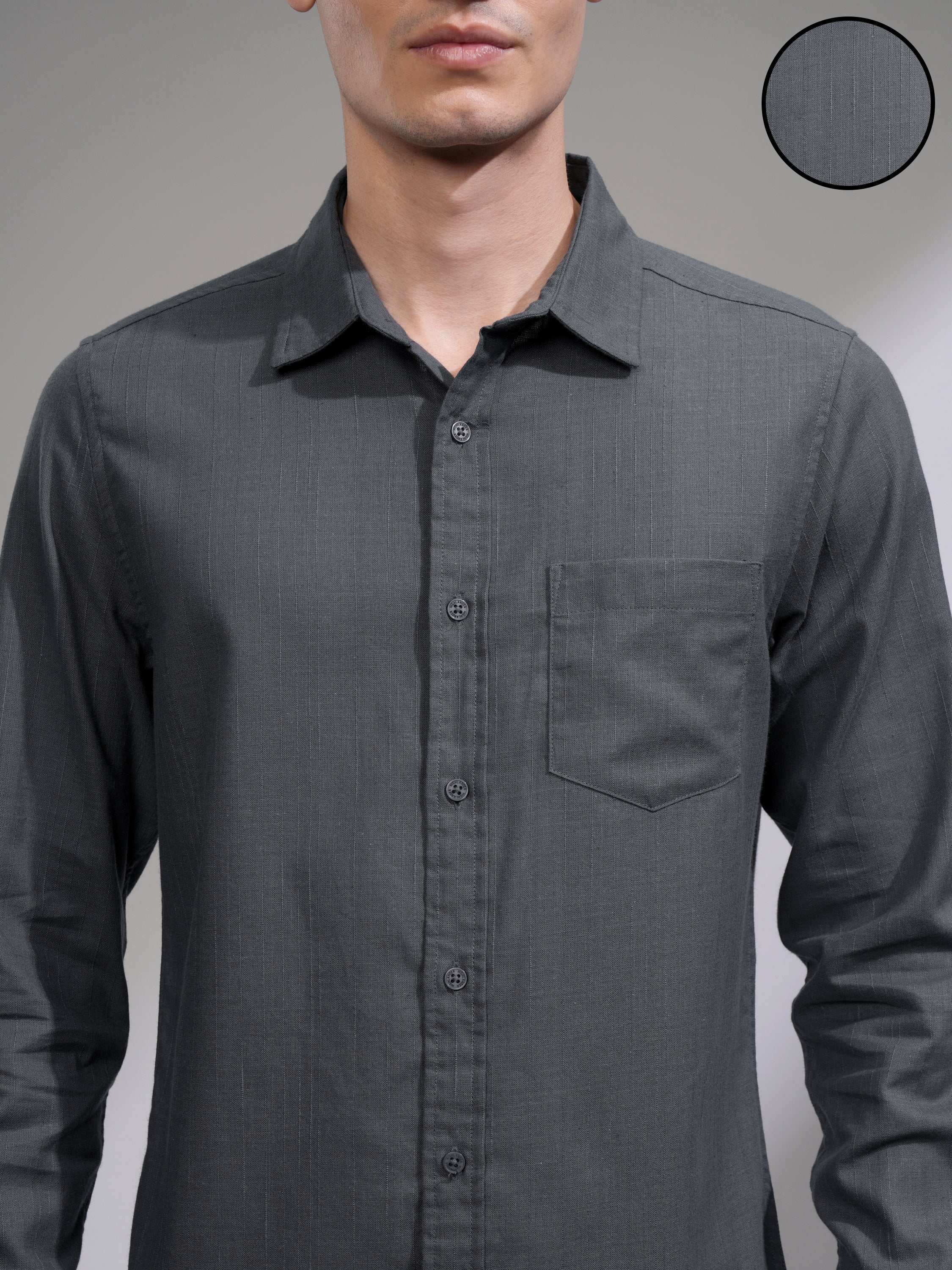 Highlander Men Grey Solid Slim Fit Casual Shirt - Grey - Image 5