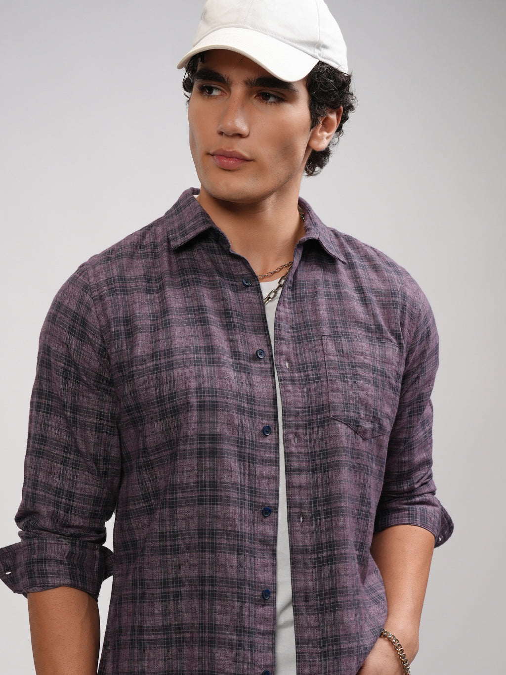 Highlander Men Mauve Checked Slim Fit Casual Shirt - Mauve - Image 1