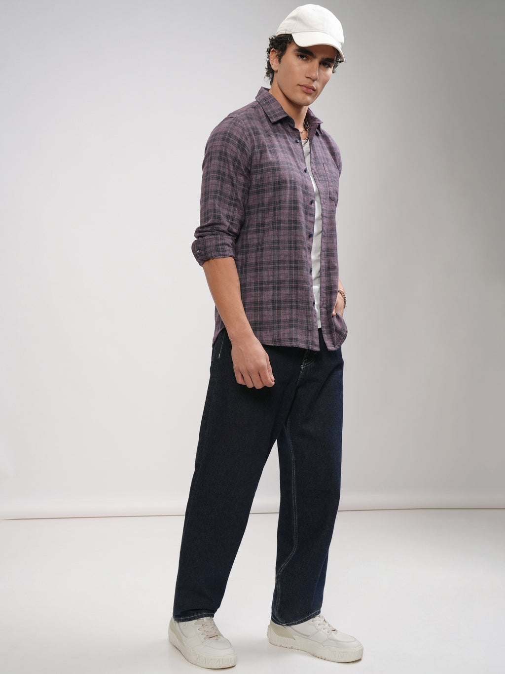 Highlander Men Mauve Checked Slim Fit Casual Shirt - Mauve - Image 2