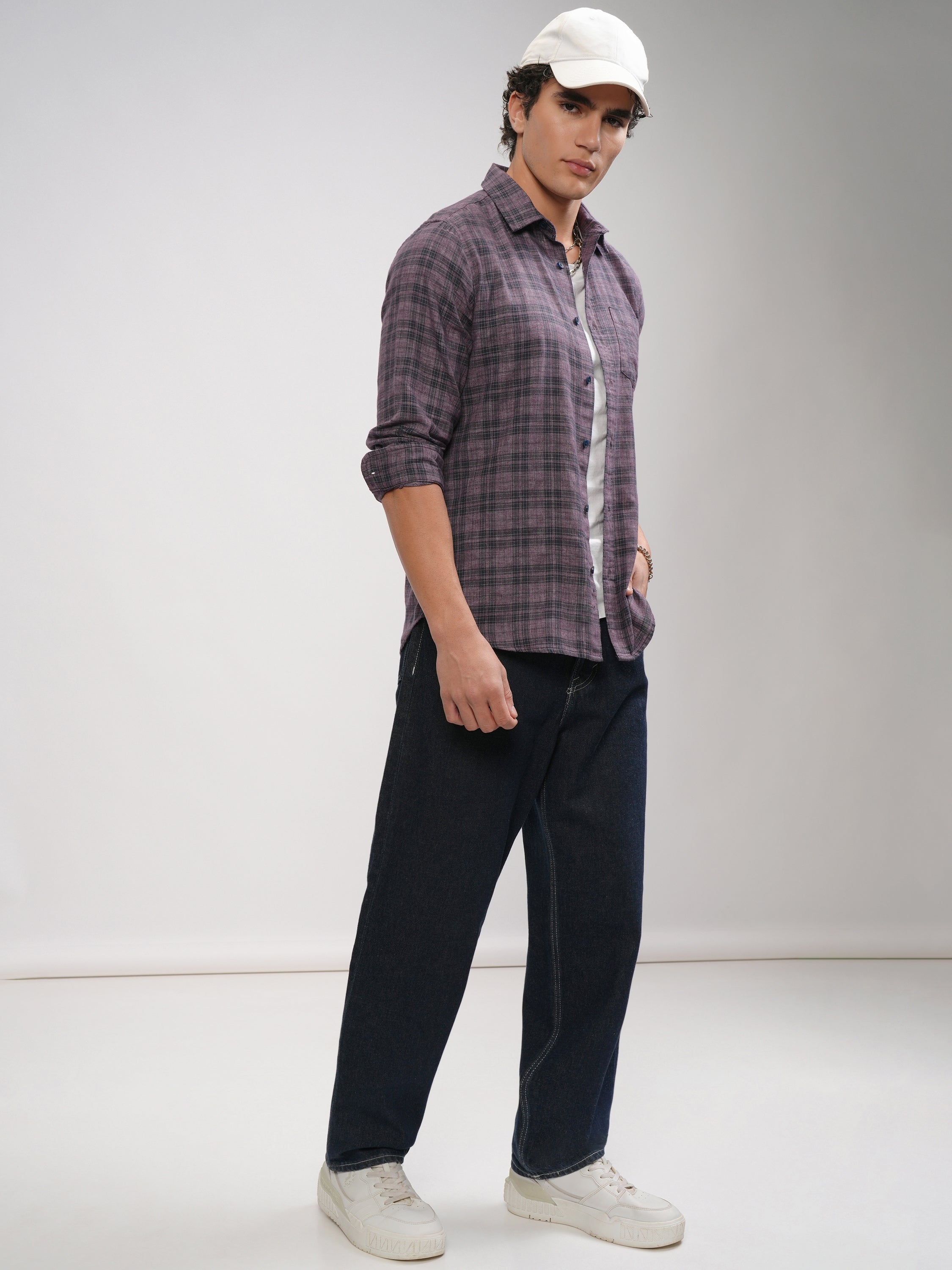 Highlander Men Mauve Checked Slim Fit Casual Shirt - Mauve - Image 2