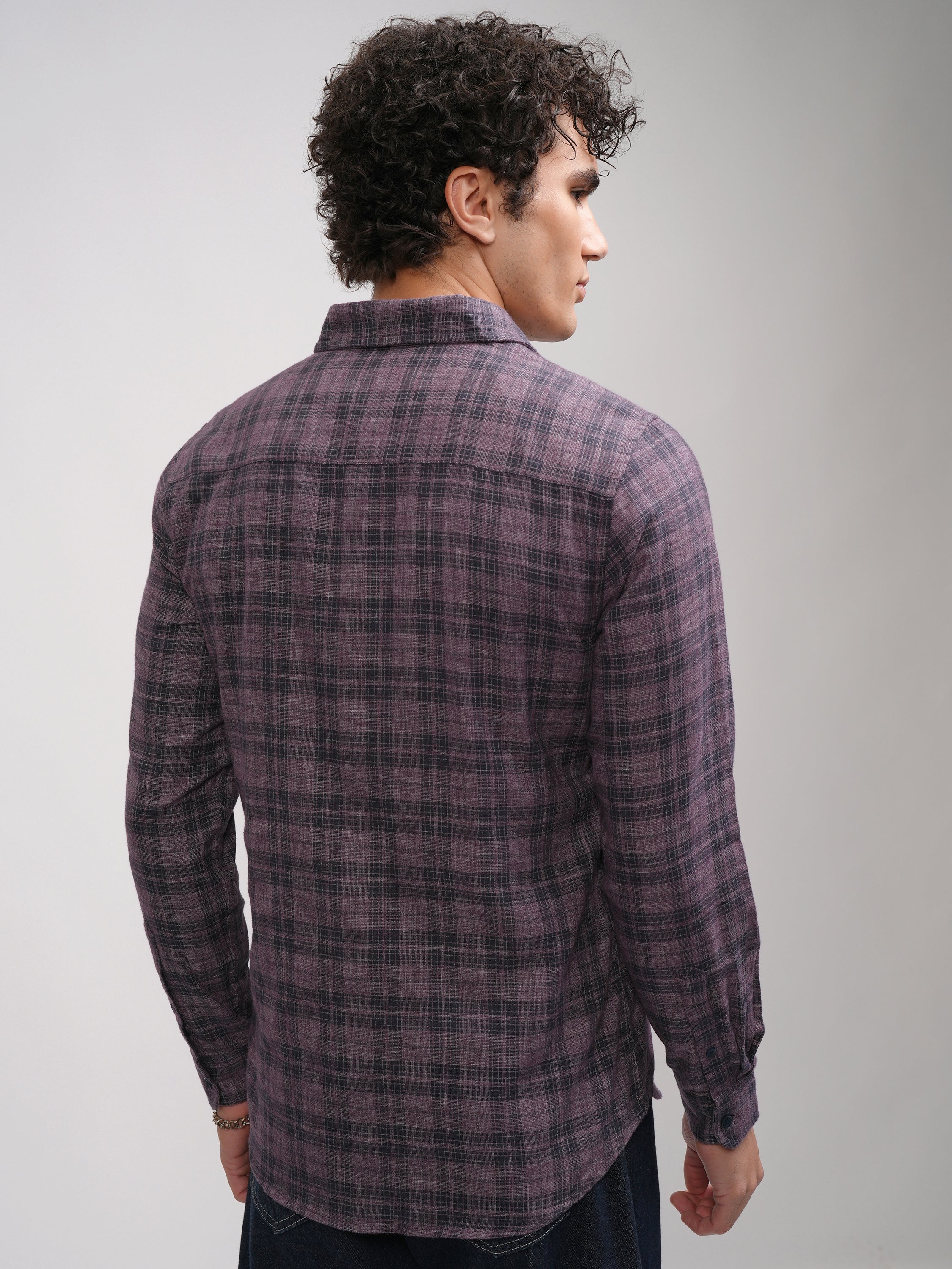 Highlander Men Mauve Checked Slim Fit Casual Shirt - Mauve - Image 3