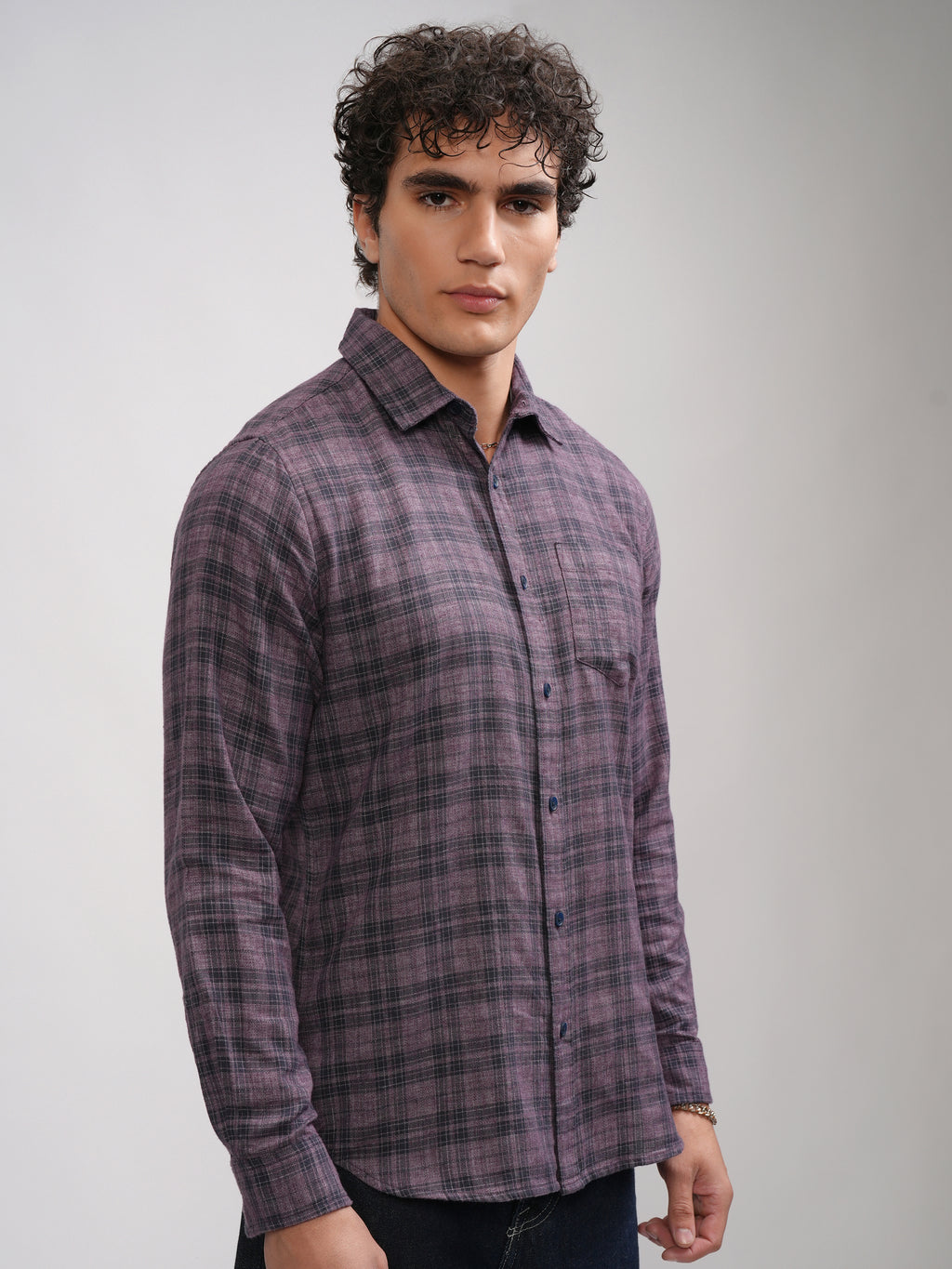 Highlander Men Mauve Checked Slim Fit Casual Shirt - Mauve - Image 6