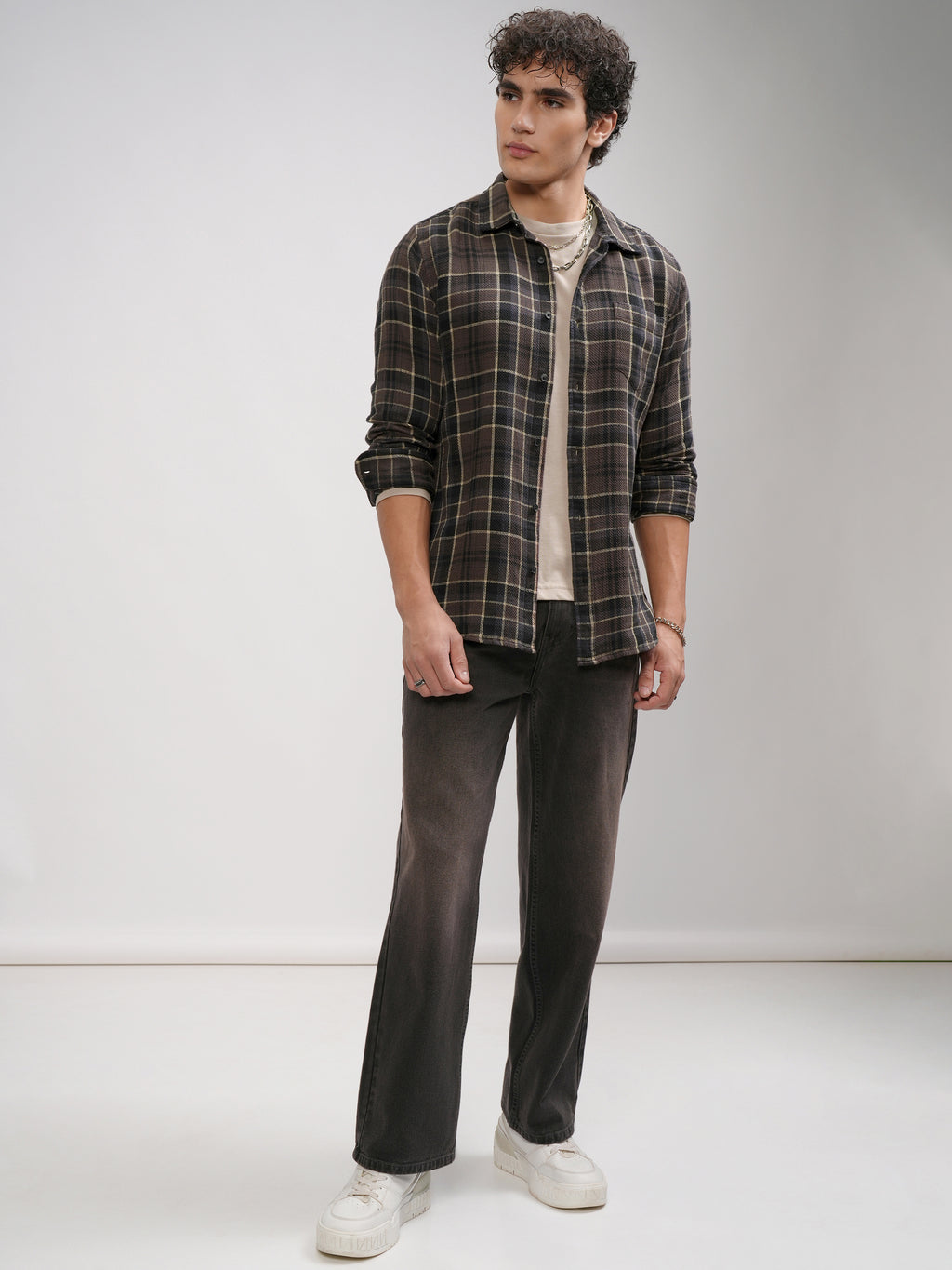 Highlander Men Brown Checked Slim Fit Casual Shirt - Brown - Image 2