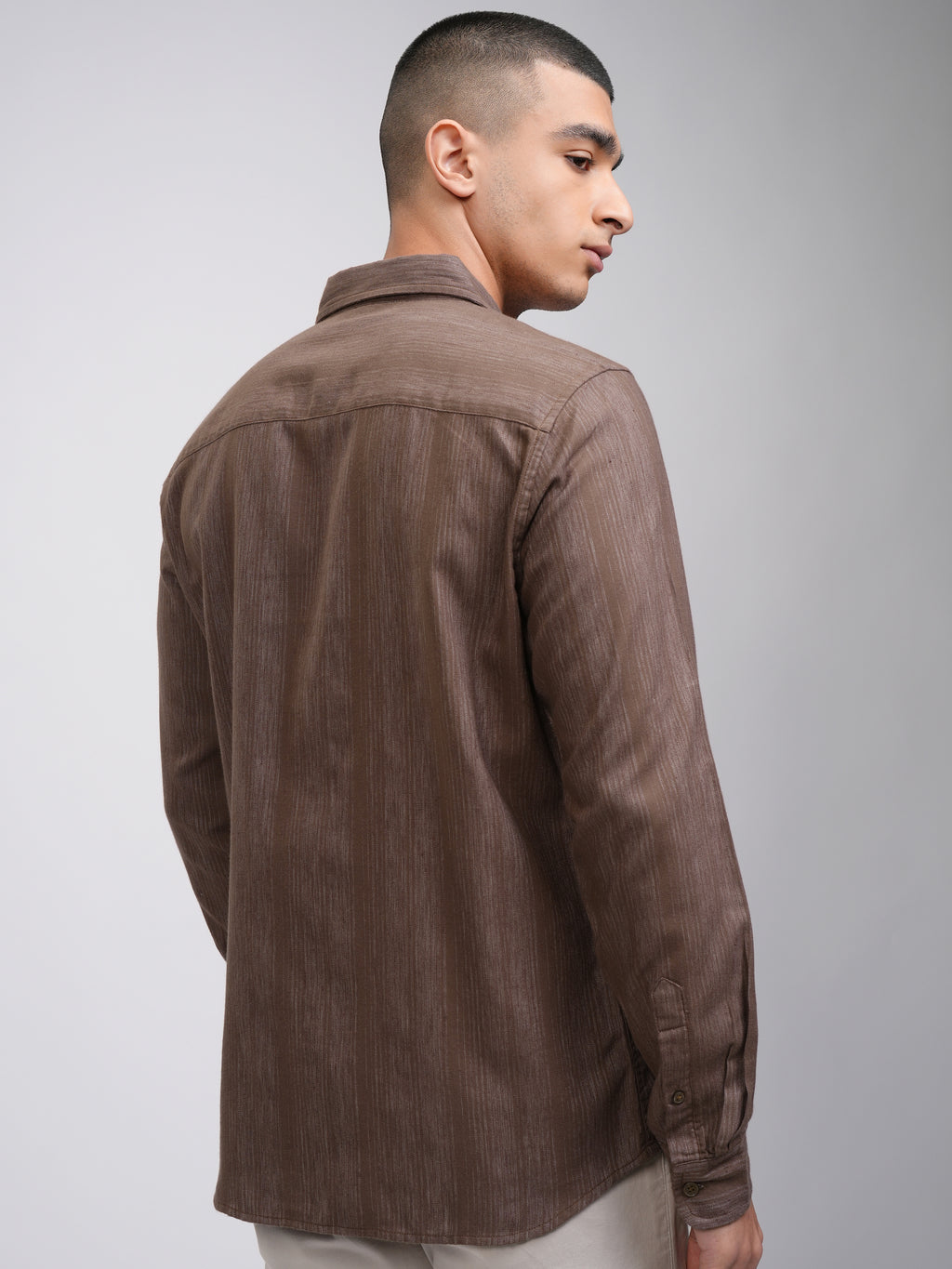 Highlander Men Khaki Striped Slim Fit Casual Shirt - Khaki - Image 3