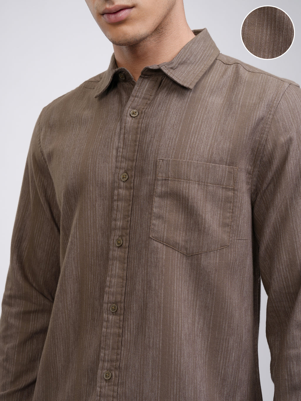 Highlander Men Khaki Striped Slim Fit Casual Shirt - Khaki - Image 5