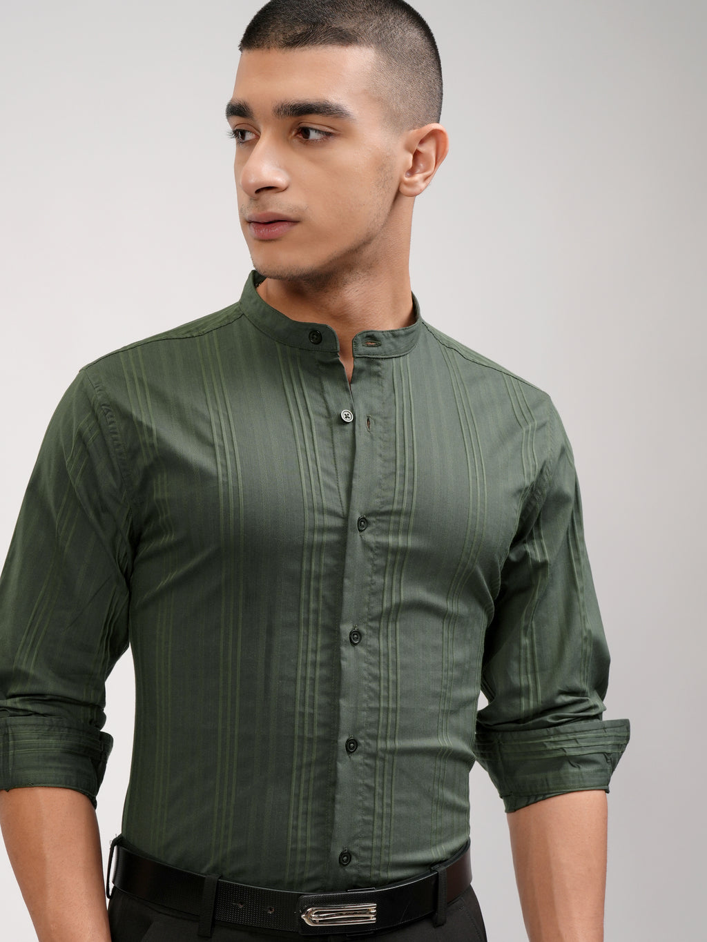 Highlander Men Green Striped Slim Fit Casual Shirt - Green - Image 1