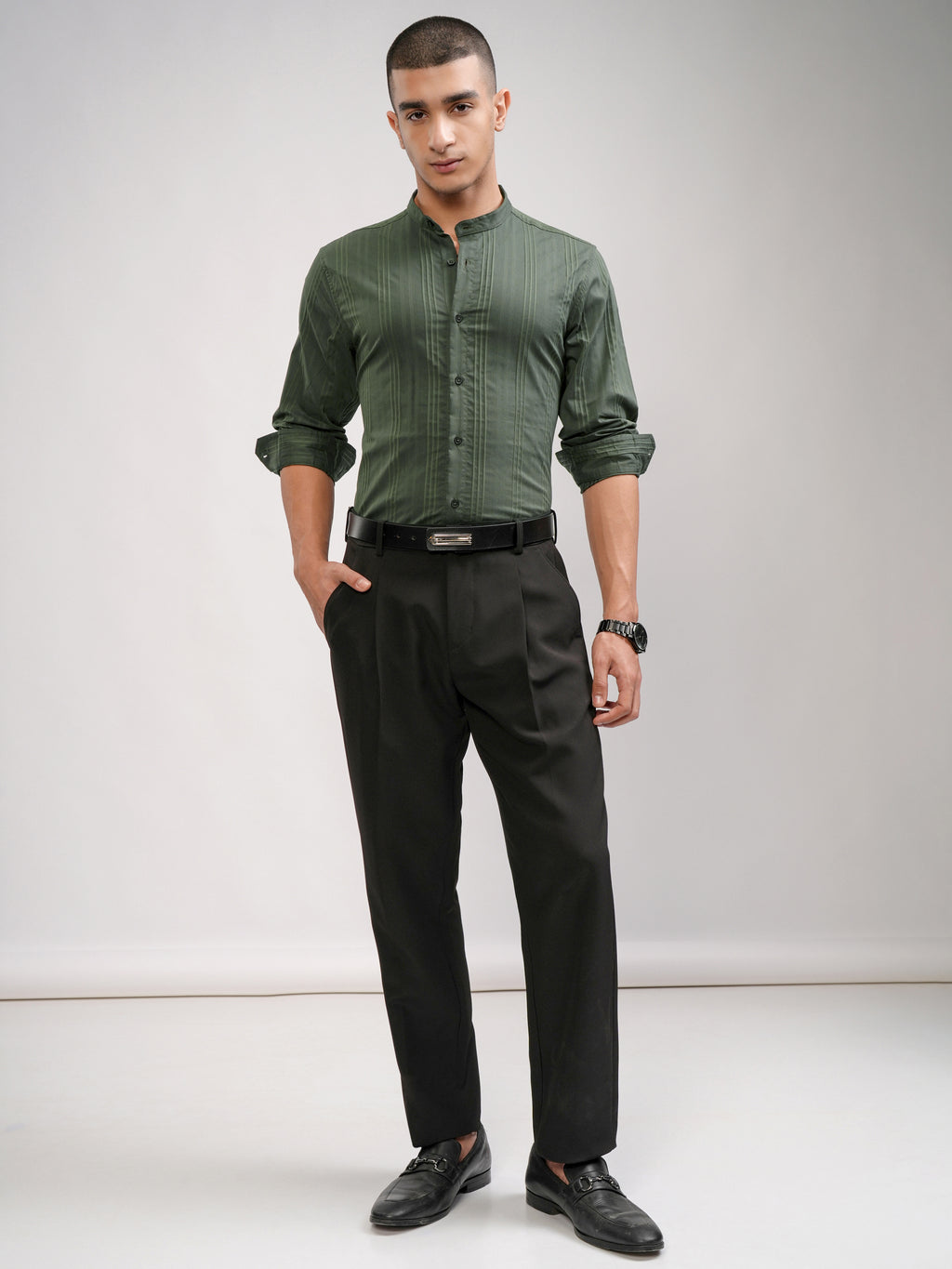 Highlander Men Green Striped Slim Fit Casual Shirt - Green - Image 2