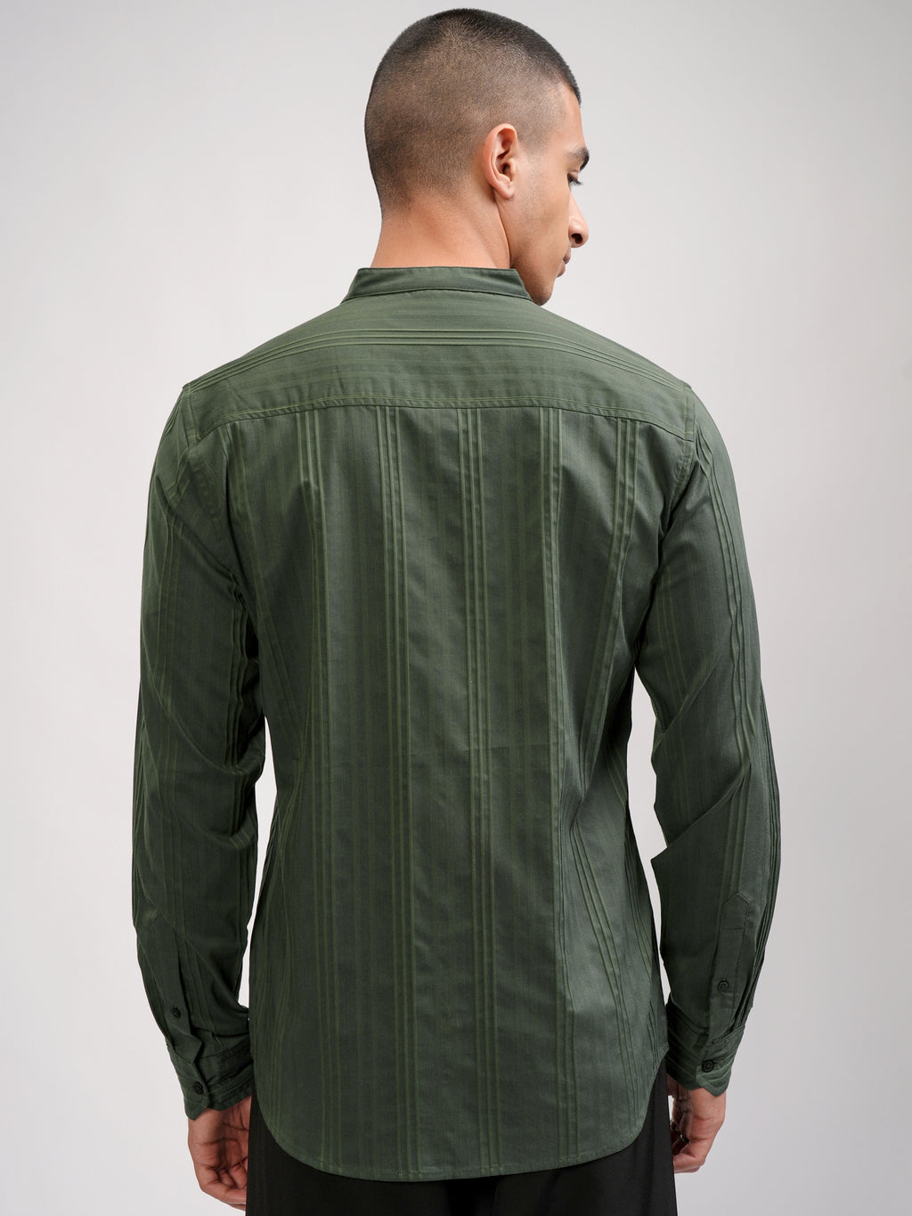 Highlander Men Green Striped Slim Fit Casual Shirt - Green - Image 3