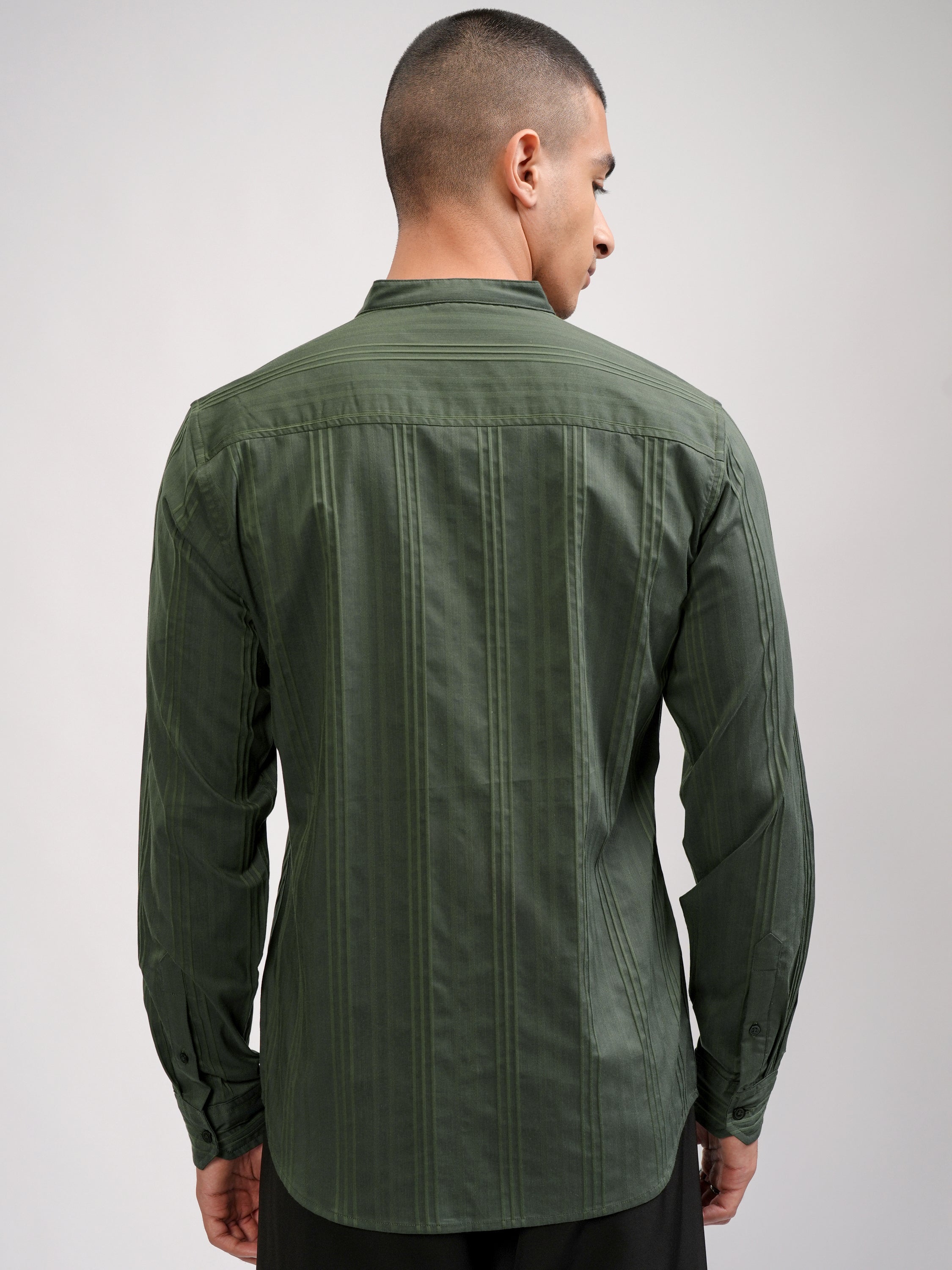 Highlander Men Green Striped Slim Fit Casual Shirt - Green - Image 3