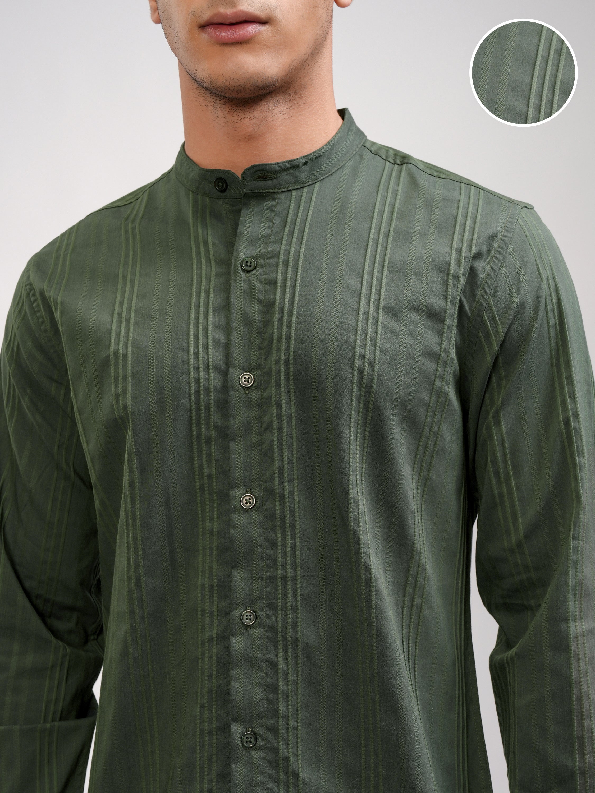 Highlander Men Green Striped Slim Fit Casual Shirt - Green - Image 5