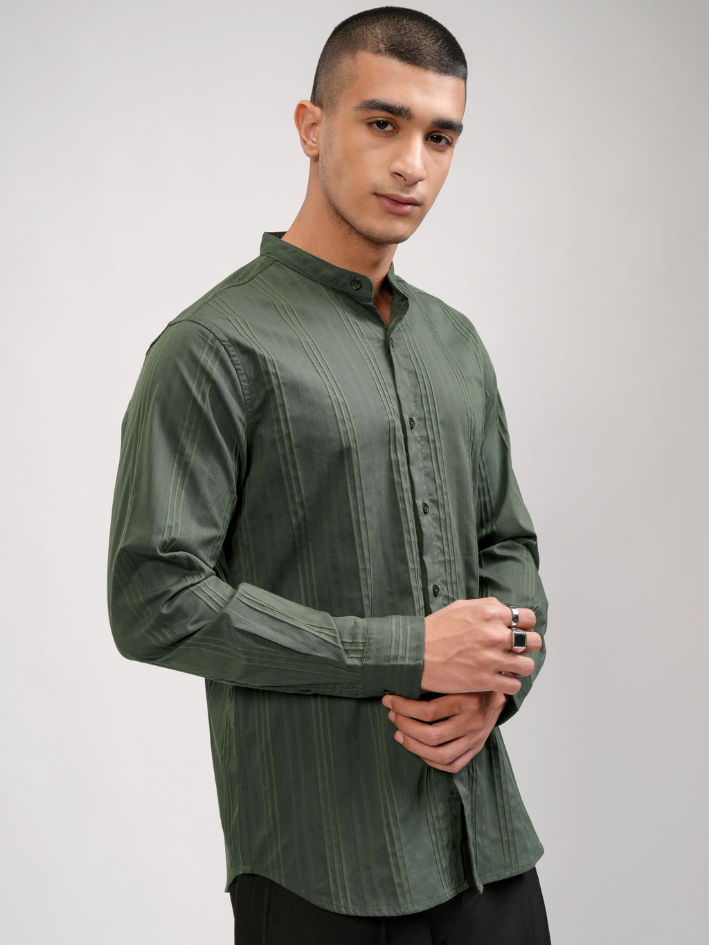 Highlander Men Green Striped Slim Fit Casual Shirt - Green - Image 6