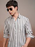 Highlander Men White Striped Relaxed Fit Casual Shirt - White - Image 1