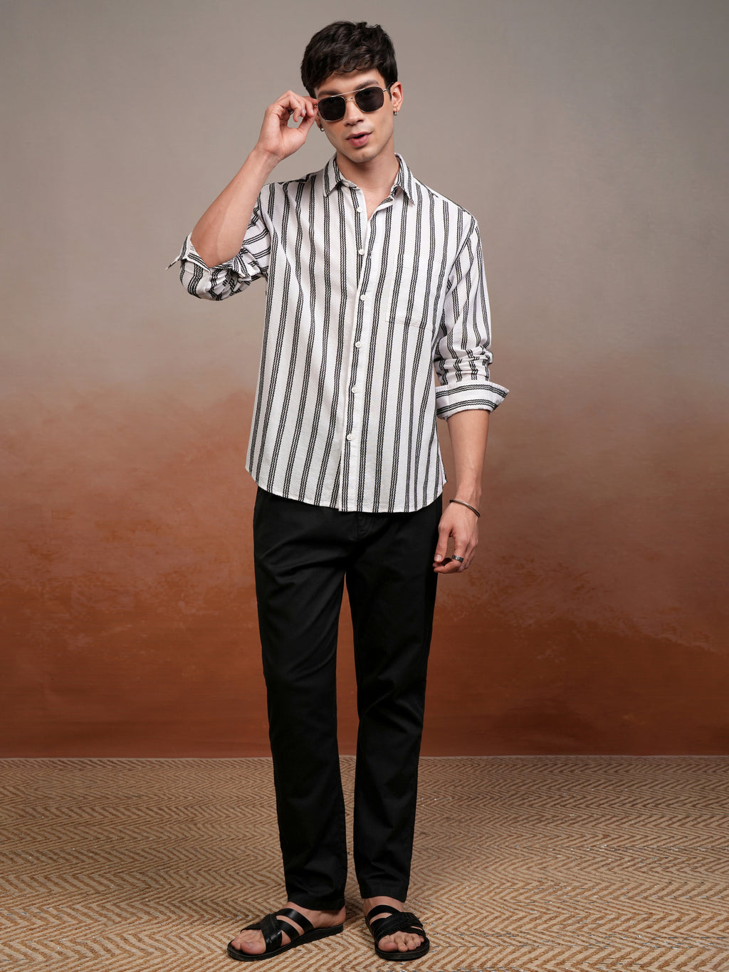 Highlander Men White Striped Relaxed Fit Casual Shirt - White - Image 2