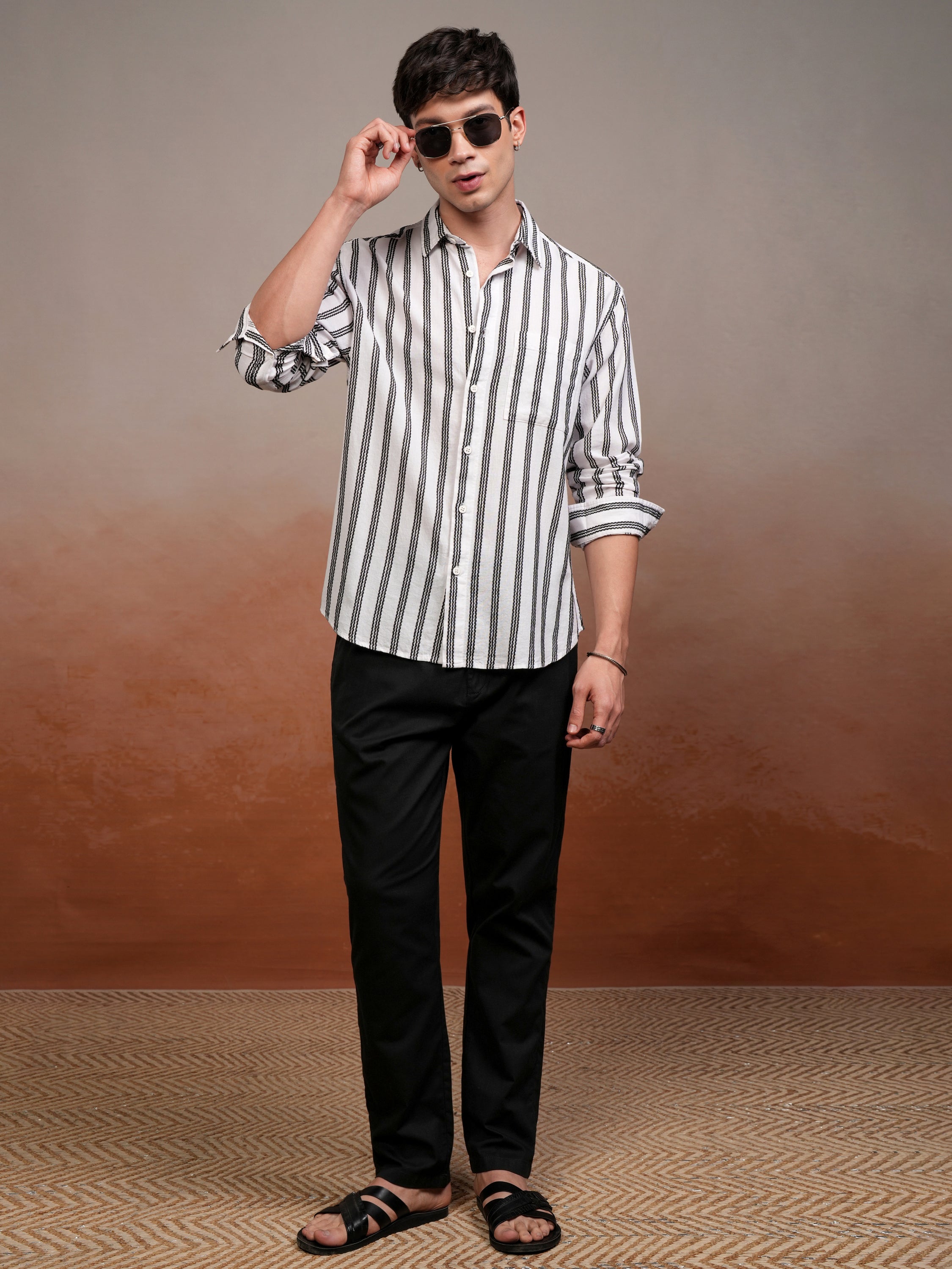 Highlander Men White Striped Relaxed Fit Casual Shirt - White - Image 2